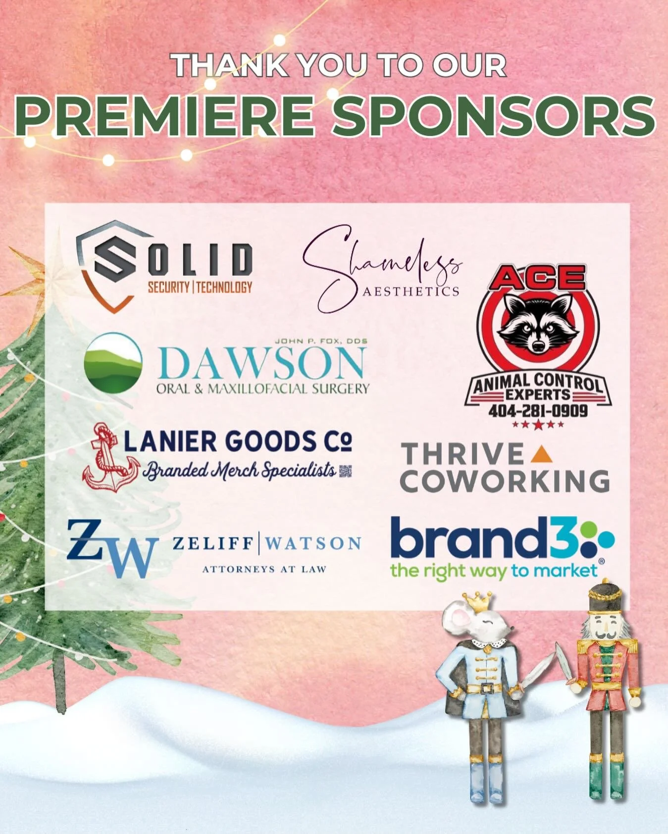 Thank you to our Premier Sponsors&mdash;whether through financial support or in-kind donations, your partnership is incredibly valuable to our dancers and our productions. We truly value the relationships we&rsquo;re building with businesses througho