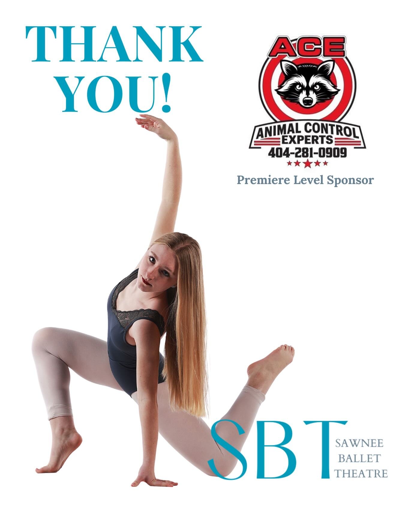 Thank you Premiere Sponsor, ACE Wildlife Service, for sponsoring company member Kaylie Gaines and SBT. We greatly appreciate your support!

ACE Wildlife Service is located in Alpharetta, GA.&nbsp;

You can also visit them online at https://acewildlif