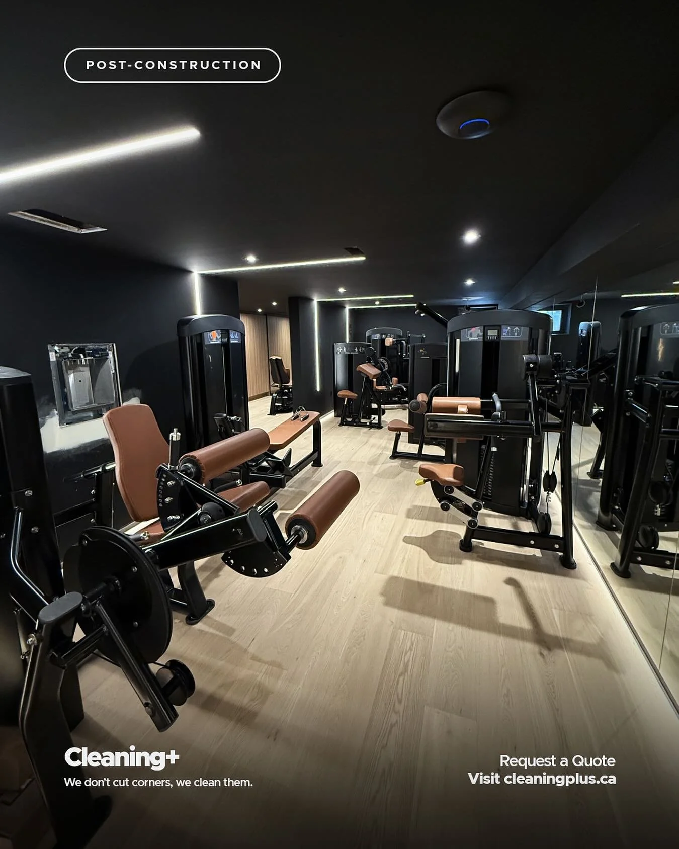 Post-Construction Cleanup. 🦾🚧
Gym equipment installed before construction dust has had time to settle? No problem!

Each piece of equipment wiped from top-to-bottom, on each surface, and in each opening and crevice. 

Are you a custom home builder 