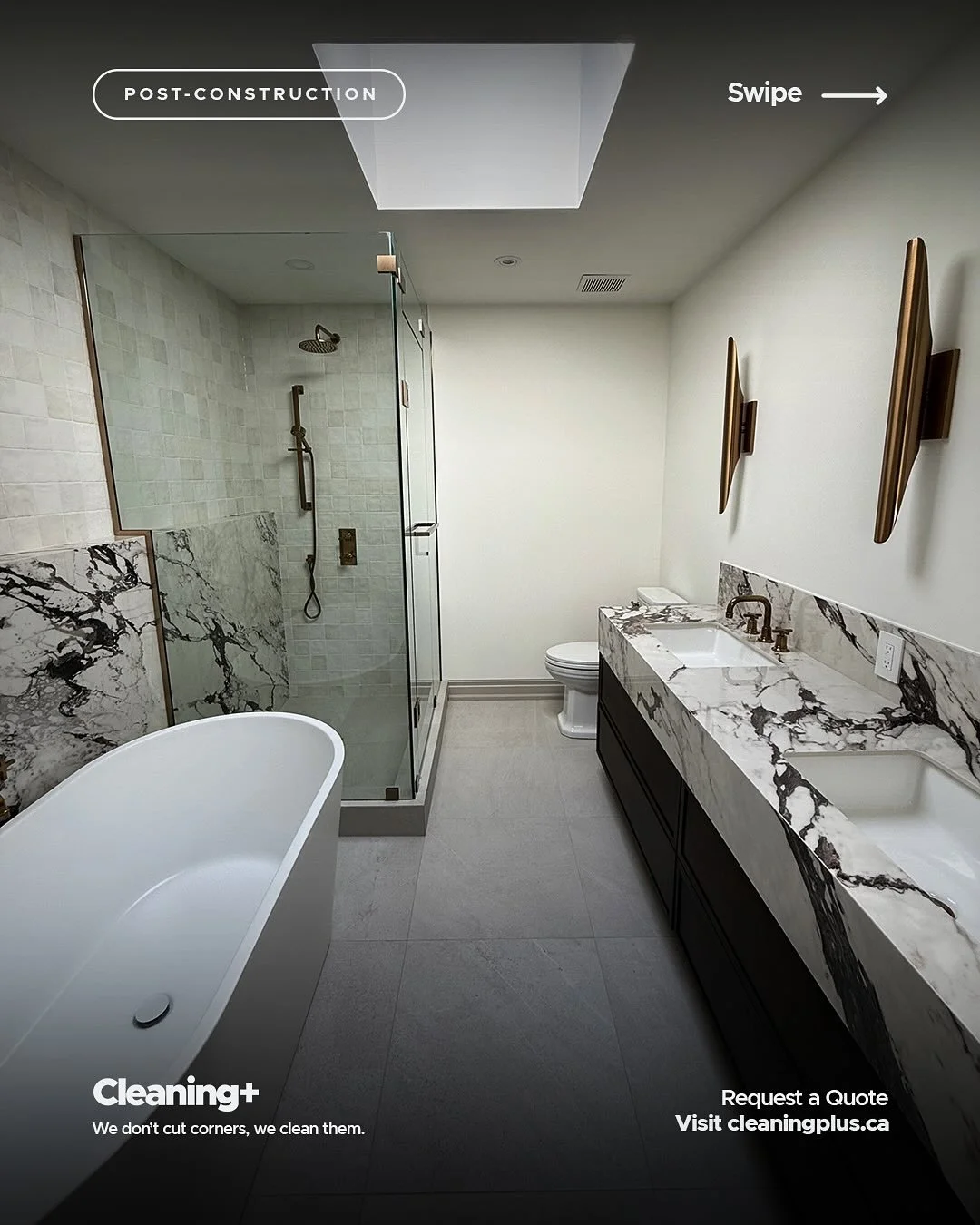 Construction mess to spotless luxury. ✨

This master ensuite was left with debris, dust, adhesives, and floor protection&mdash;now it&rsquo;s a polished, move-in ready space. 🛁

Share this post with a home builder who needs to see this! 

Are you a 