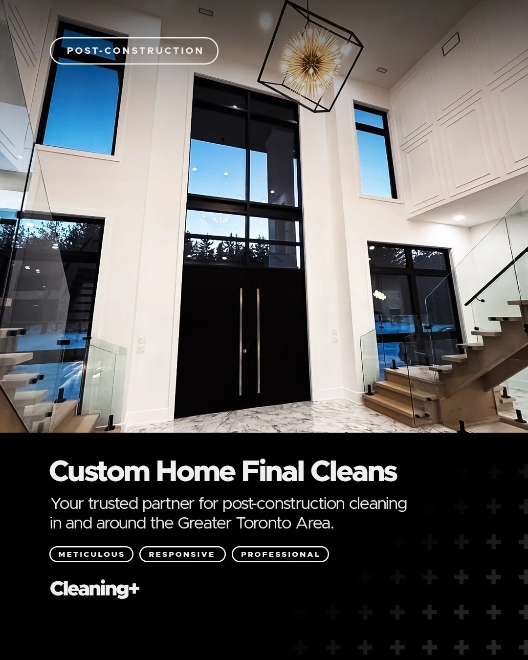 From Construction Mess to Final Clean ✨
We provide meticulous post-construction cleaning for custom homes across Toronto and the GTA, removing fine construction dust and post-build debris so every space is clean, polished, and ready for its final pre
