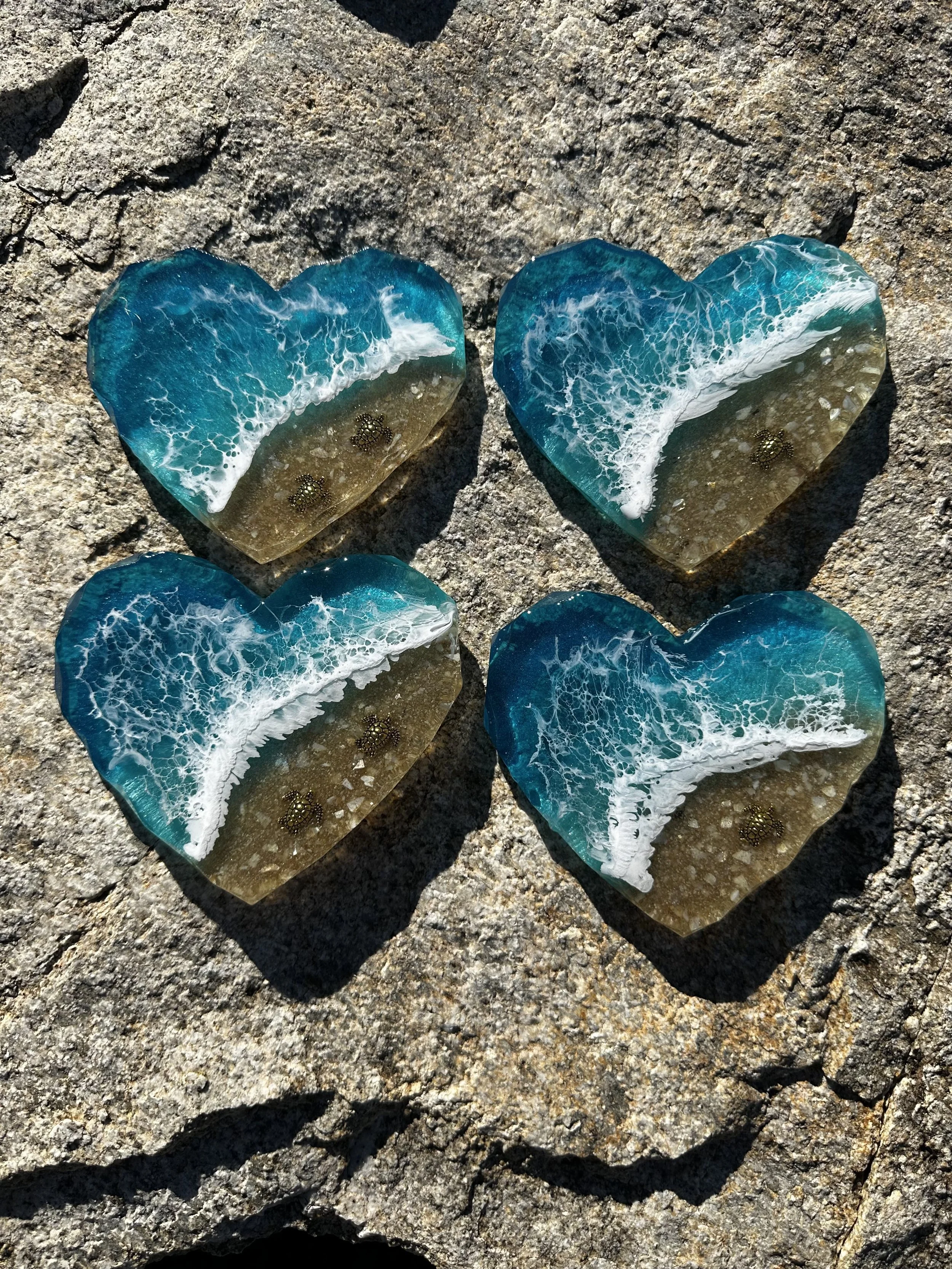 Ocean resin sea turtle coaster set - Handmade Beach Coaster Set