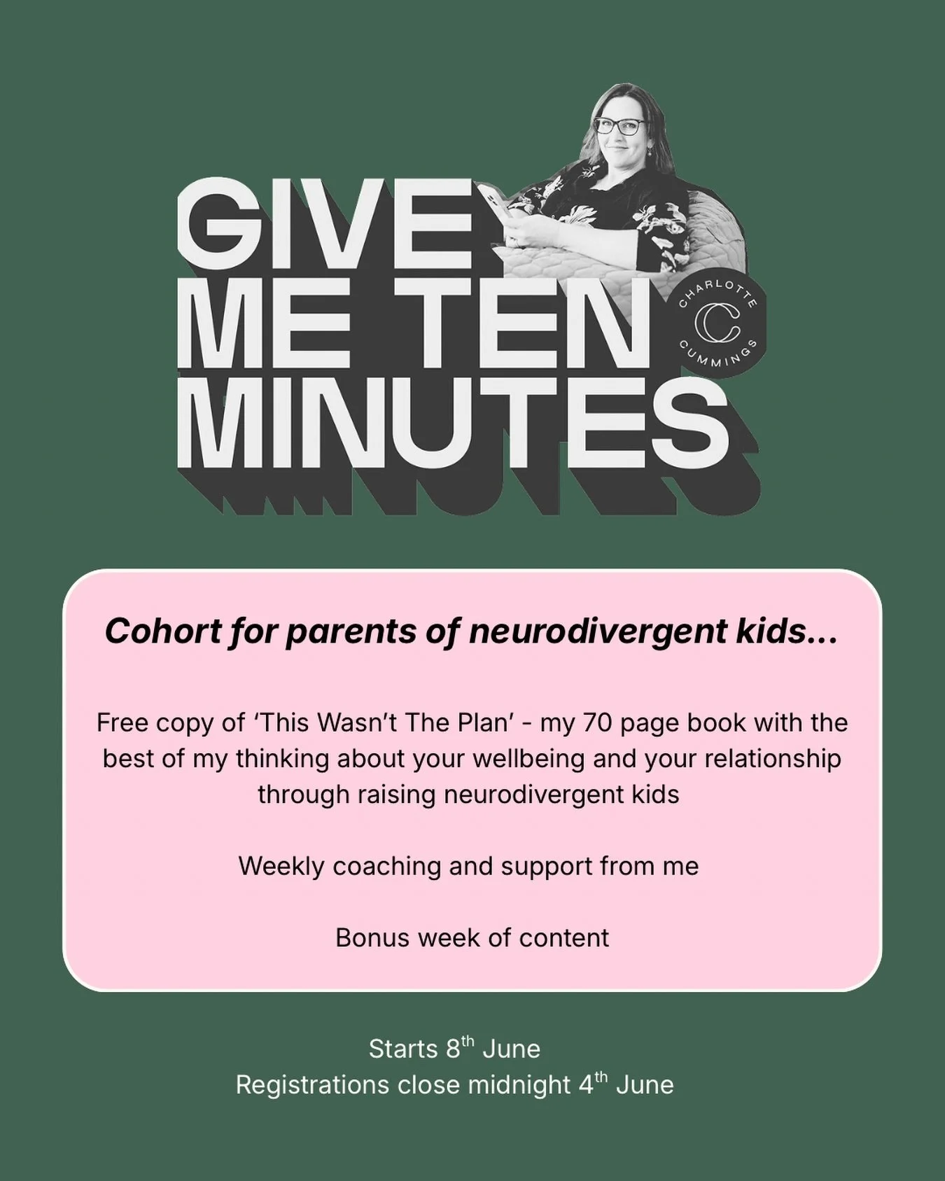 Just a reminder the dedicated cohort of Give Me 10 Minutes for parents of neurodivergent kids starts next week, and registrations close today. 

If your relationship needs to feel more connected amidst the current challenges in your family, I&rsquo;d