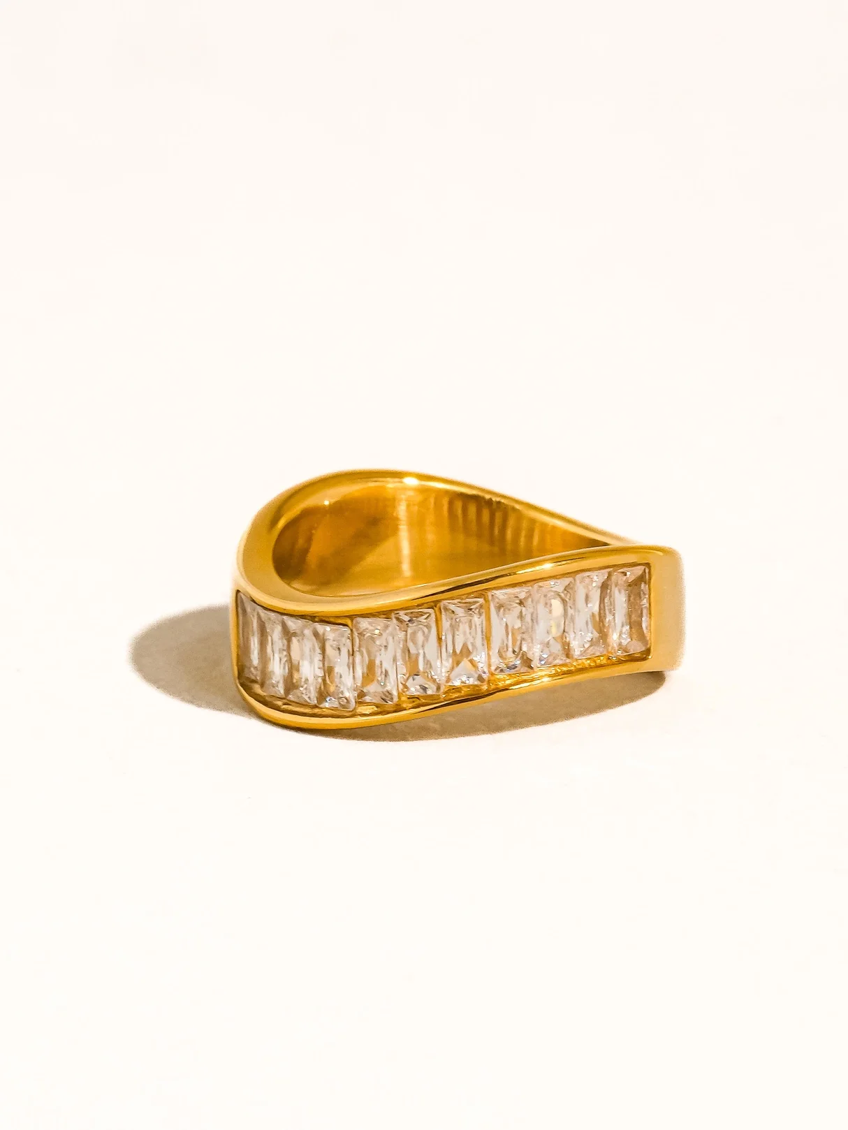 Calyxe 18K Gold Non-Tarnish CZ Baguette Band Ring