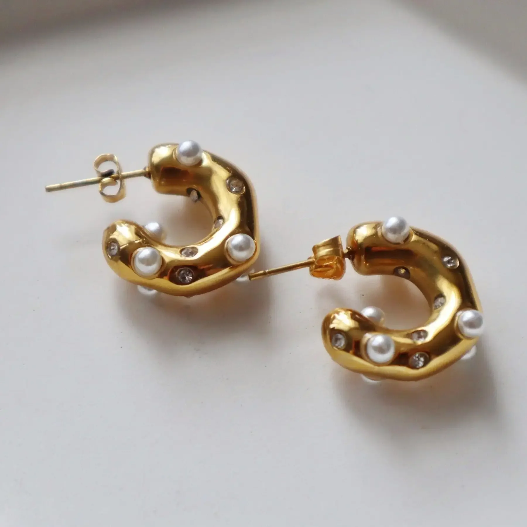 Pearls and Cz Chunky Hoops