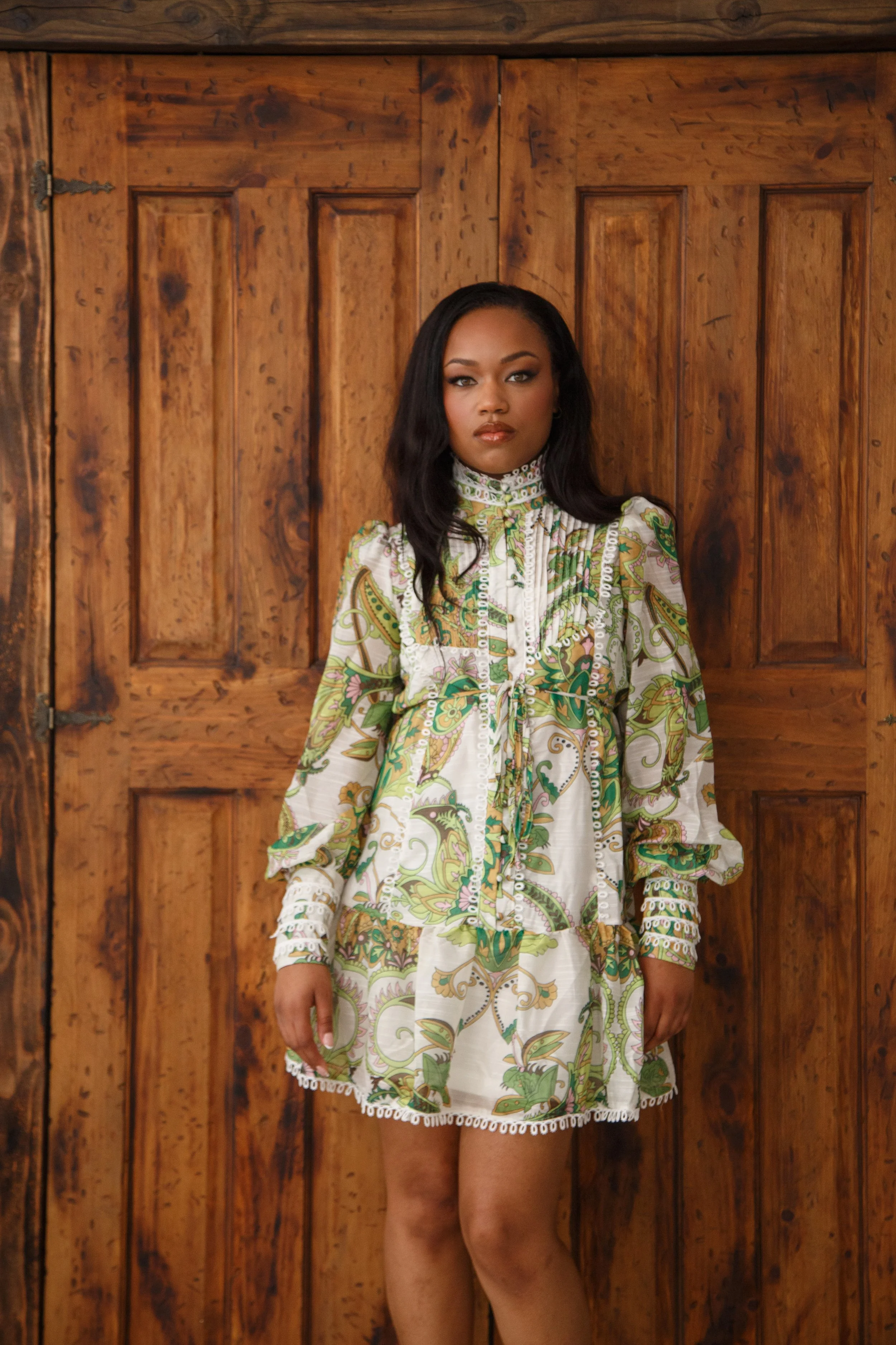 Green Multicolor Laced Dress