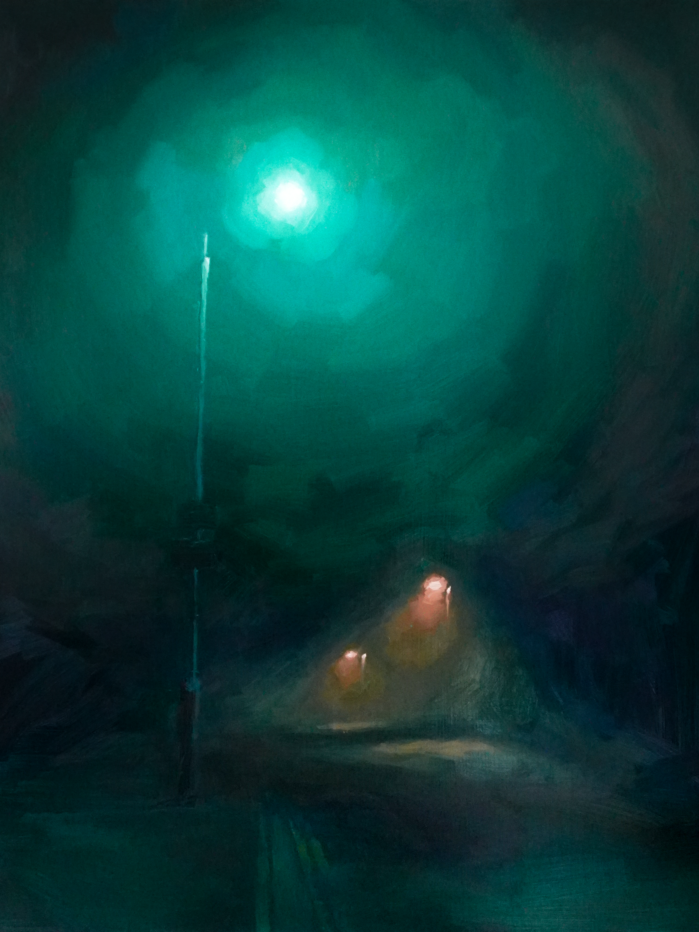 Liminal Landscape nighttime scene painting by Stella Stockbridge, Artist - Custom oil portraits. Custom landscape painting.