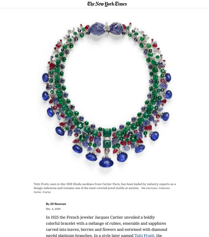 NEW YORK TIMES, Cartier's Riot of Color at 100, December 4, 2025