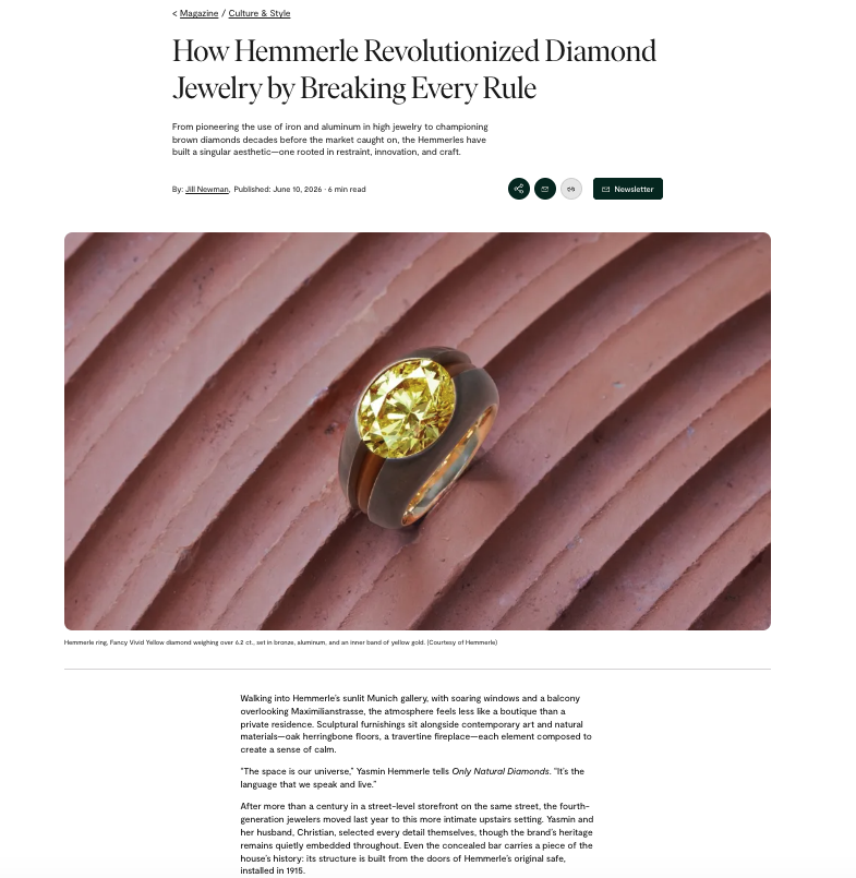 How Hemmerle Revolutionized Diamond Jewelry, ONLY NATURAL DIAMONDS, Summer issue.
