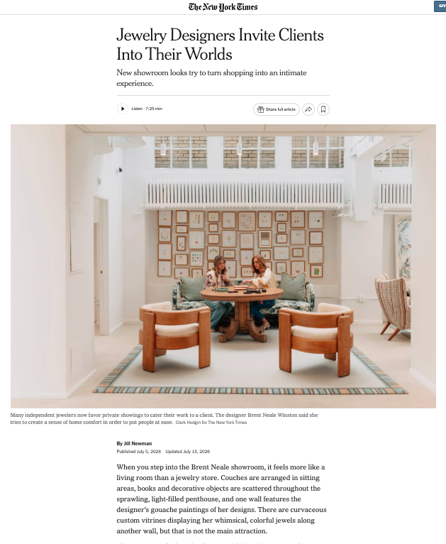 NEW YORK TIMES, Jewelry Designers Invite Clients into Their Worlds, July 13, 2026