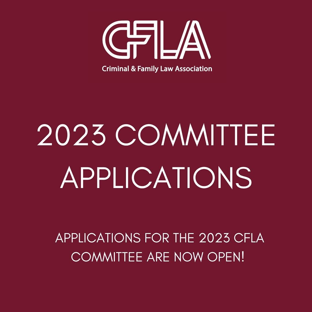 Applications for the 2023 CFLA Committee are now open! 

We are excited to continue to grow the CFLA at the MLS and are looking for enthusiastic students with an interest in criminal or family law.

Available Positions:
- Treasurer
- External Relatio
