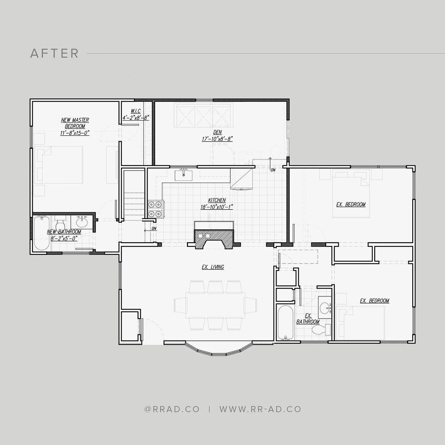 Interior rennovation in West Babylon, NY. We relocated the primary bedroom to the other side of this ranch and added a master bathroom. This opened up more space for the kitchen and secondary bedrooms, while also creating more privacy between the mas