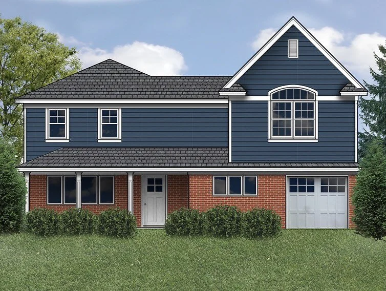 Deciding the final finishes can be hard when you are just looking at samples and swatches. One of the services we provide is renderings so you can really visualize what the design choices will look like. This client knew they wanted blue siding but w