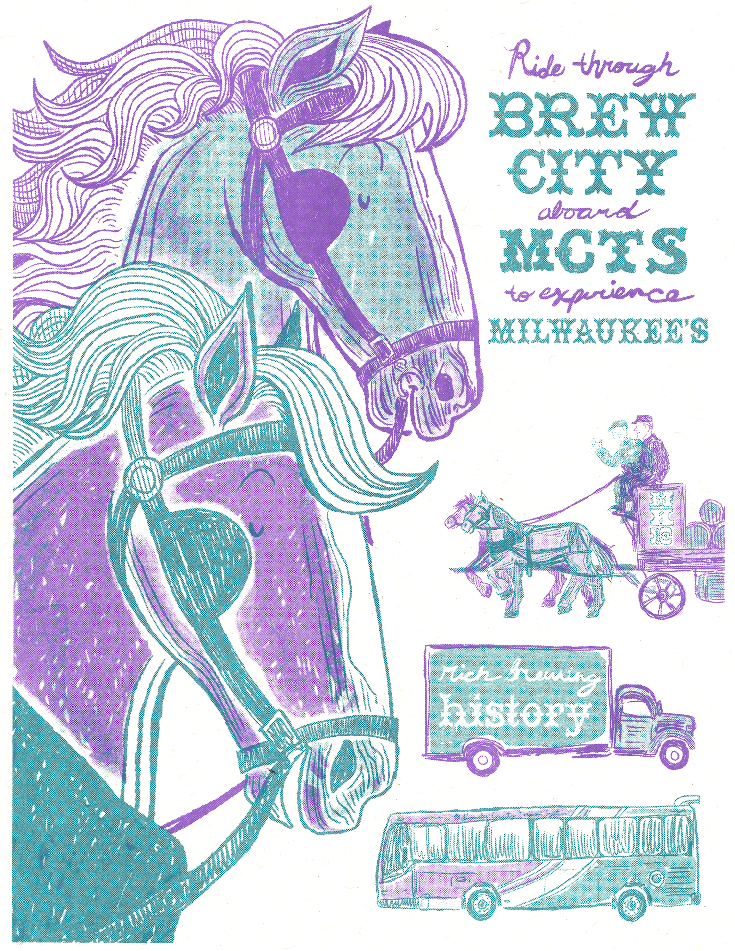 Ride through Brew City Risograph Print