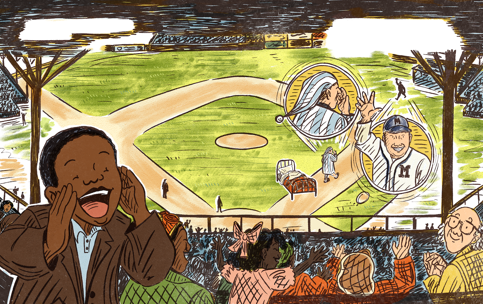 Spread from Baseball for Breakfast written by Judy Campbell-Smith coming February 2026!