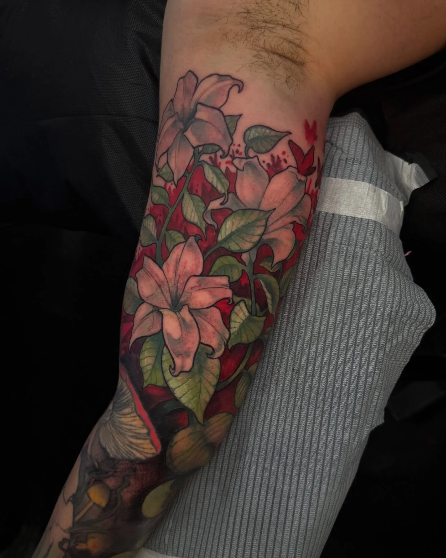 white claudia from silent hill f as the last part of a little silent hill half sleeve. i really gotta be better about posting! but alas. #floral #videogametattoo #whiteclaudia
