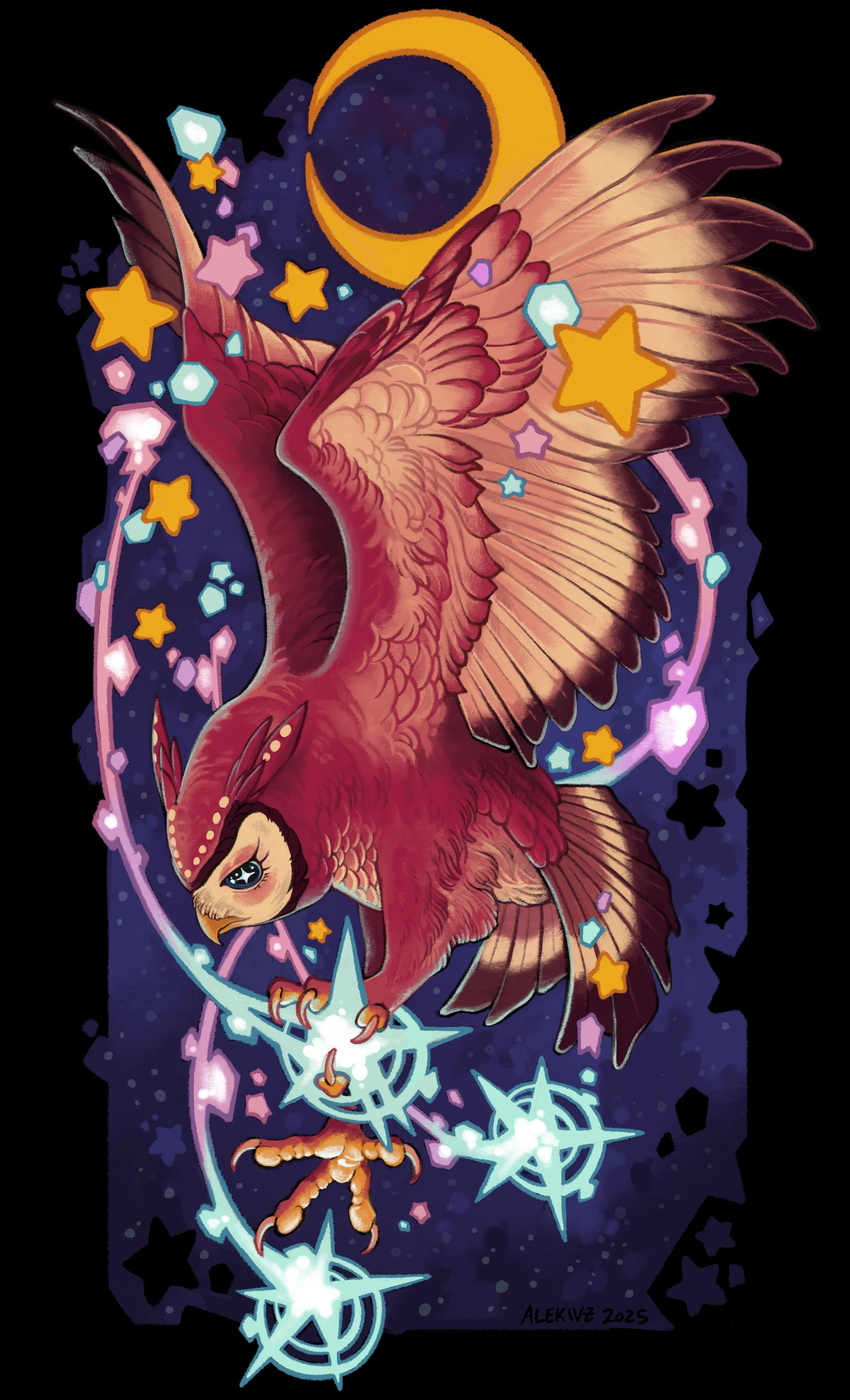 "Celeste," example of digital painting for print on wall scrolls and giclee art prints. Fanart of the character "Celeste" from Animal Crossing! (Will not be sold at events where fanart is not allowed)