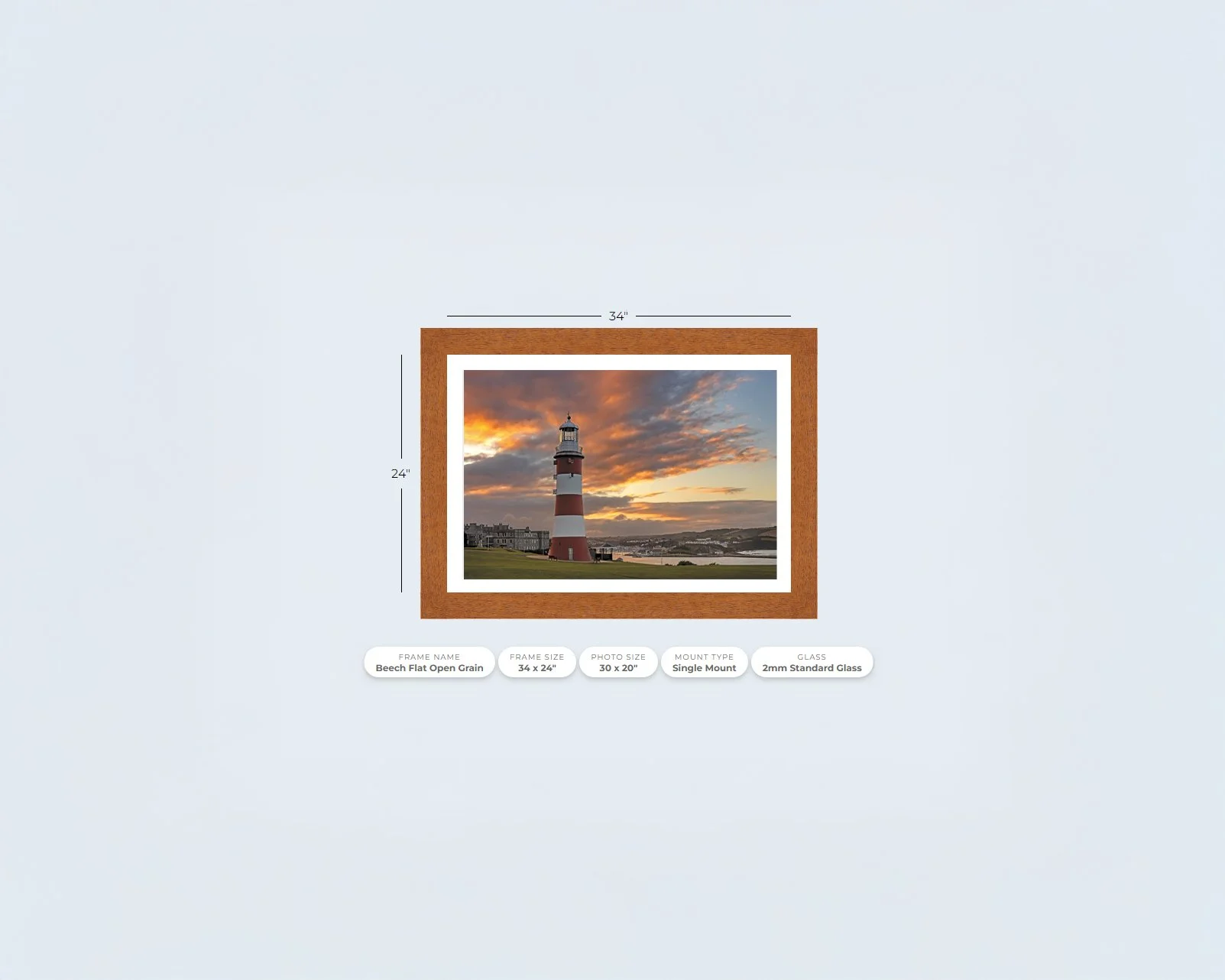 Smeaton's Tower Sunrise, Mounted and Framed