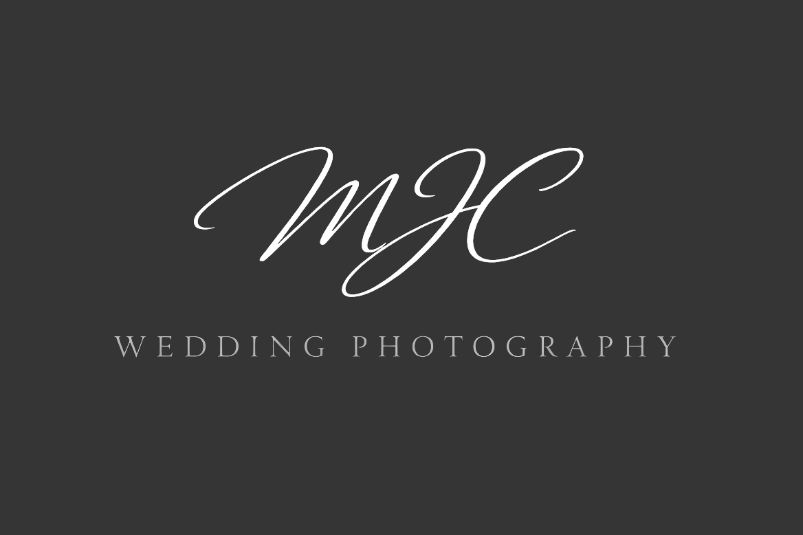 Logo for MVC Wedding Photography on a dark gray background.
