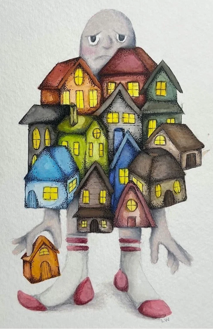"Homesick", 2023, Watercolor and ink. 