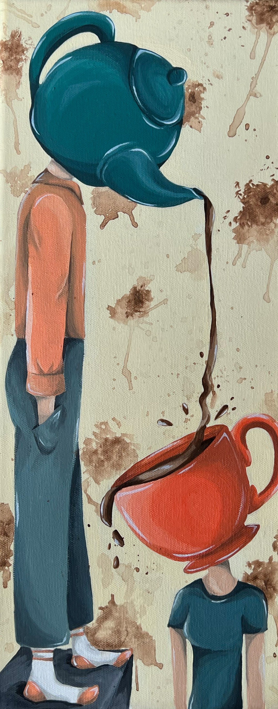 Lindsey White, "I Think That's Enough", 2022. Acrylic, coffee on canvas, 8x19".