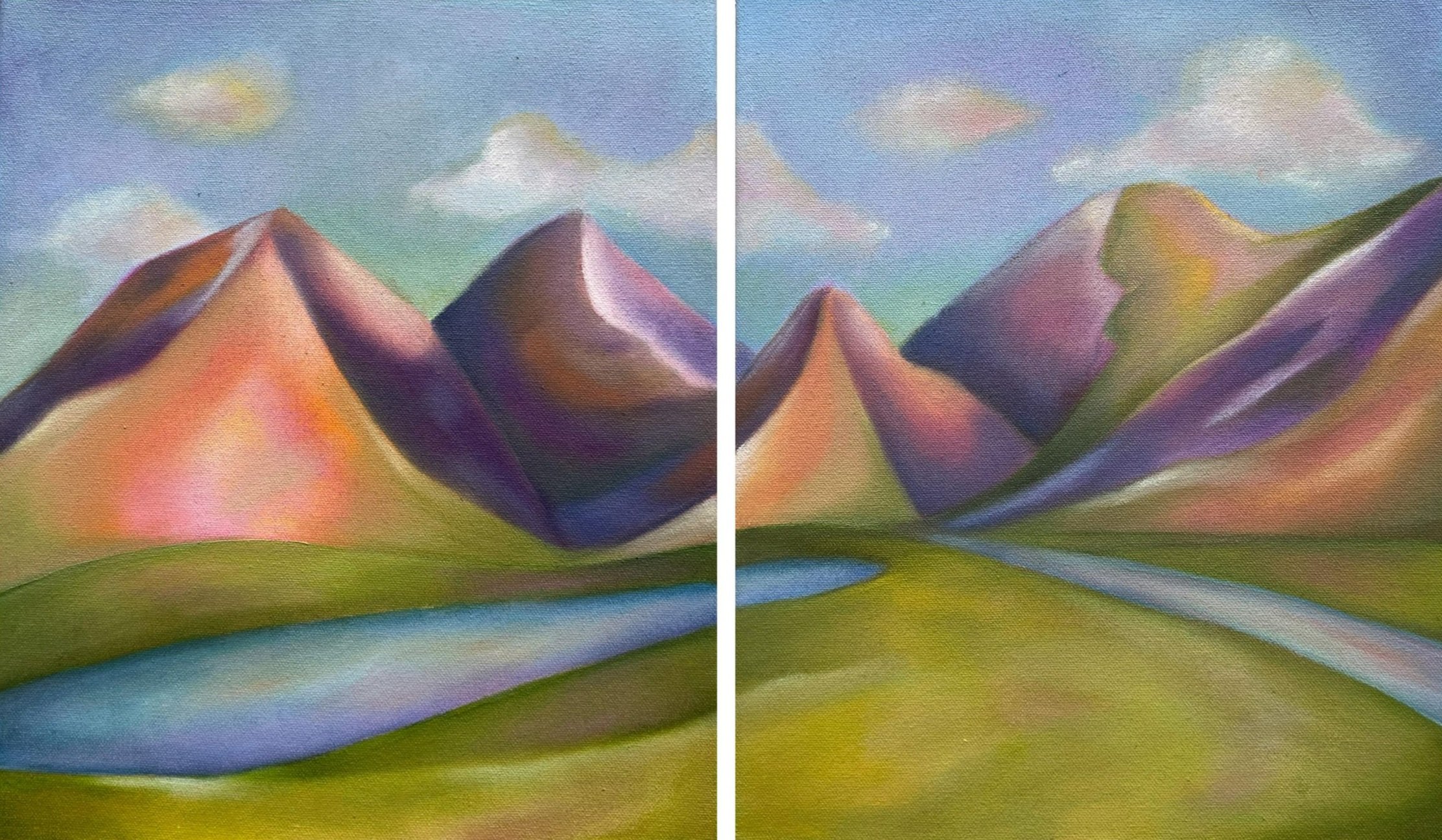 Lindsey White, "Breath of Fresh Air", 2023. Oil on canvas, 10x12" (Diptych)