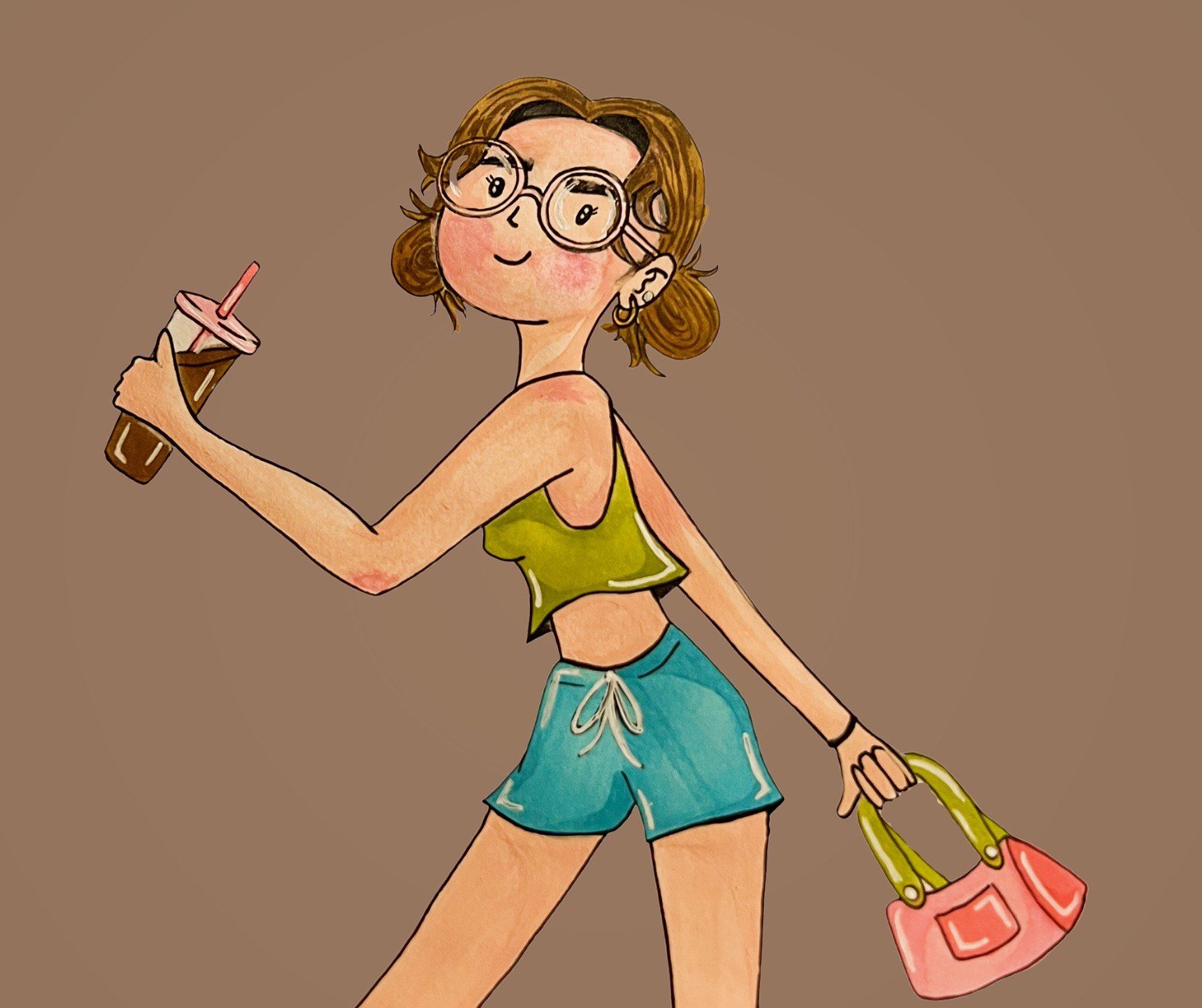 Lindsey White, "Self Portrait", 2022. Watercolor and Ink on paper, 4"x5".