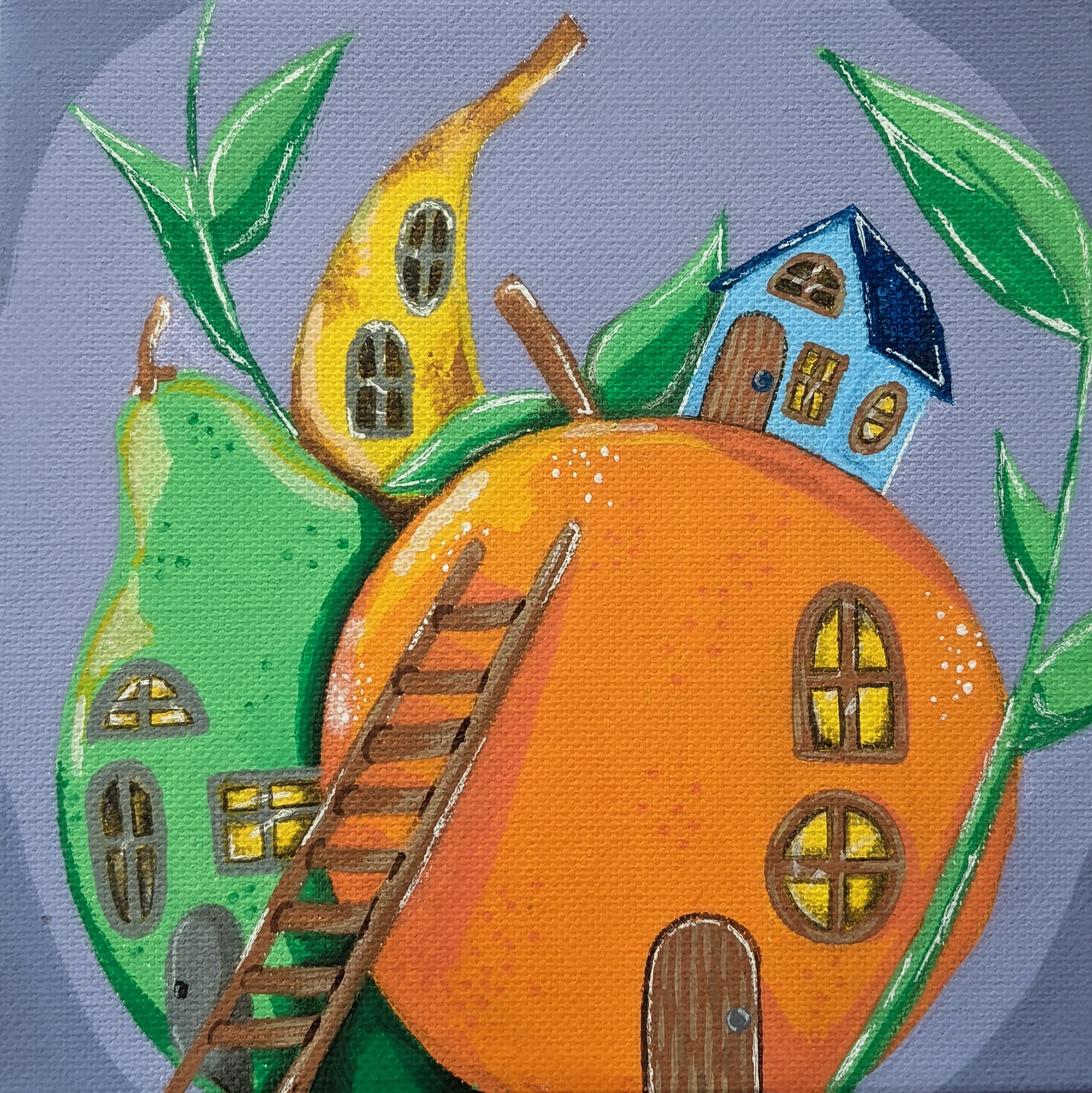 Lindsey White, "Fruitful Abode", 2021. Acrylic, paint marker on canvas, 6x6".