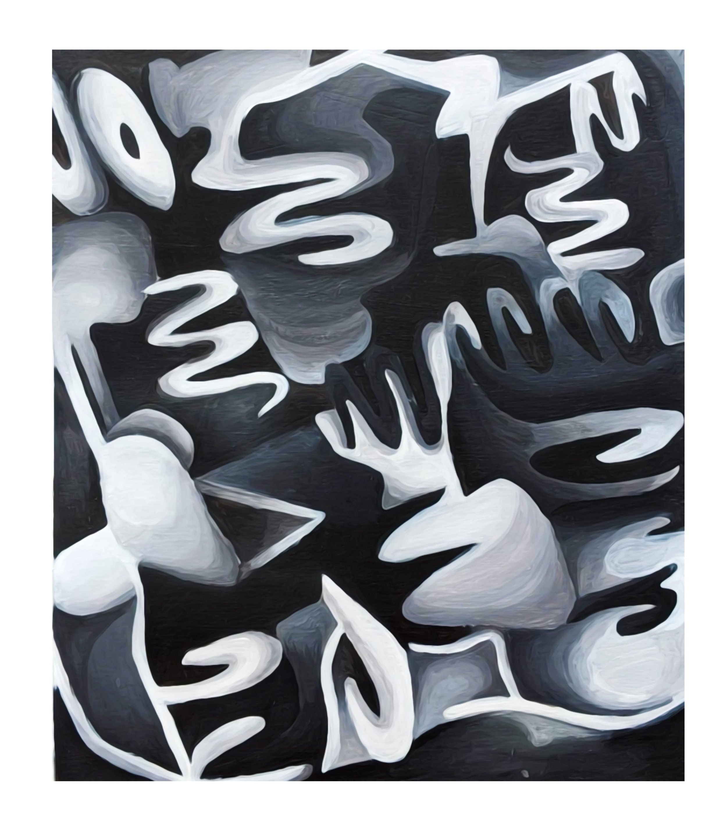 Lindsey White, "Black and White Composition", 2022. Acrylic paint, 9'x12'.
