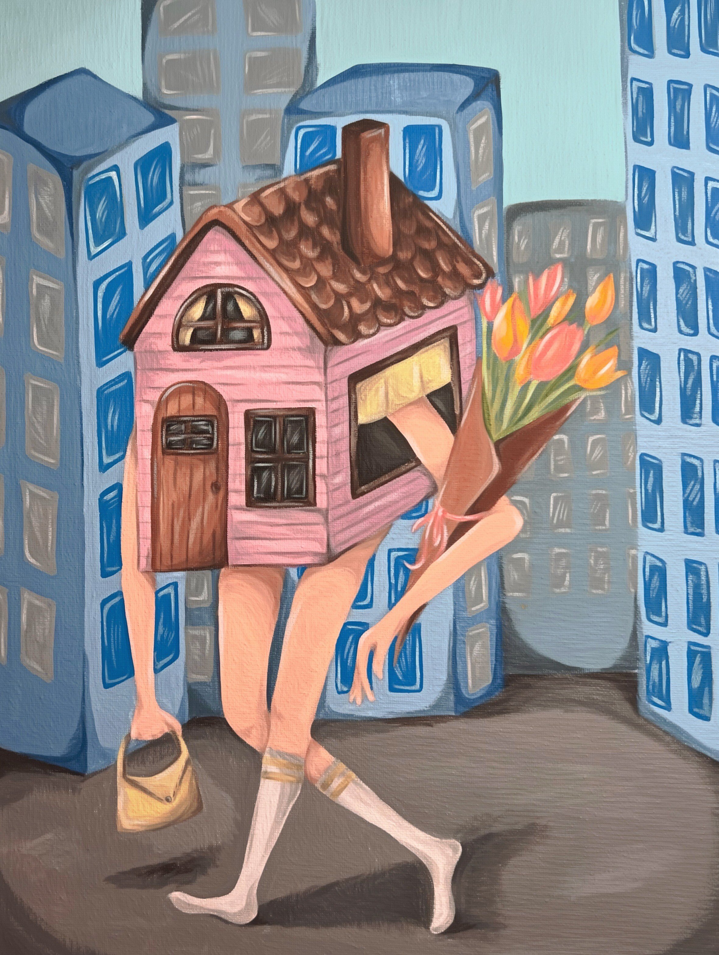 Lindsey White, "Escaping Suburbia", 2022. Acrylic on canvas, 12'x16'