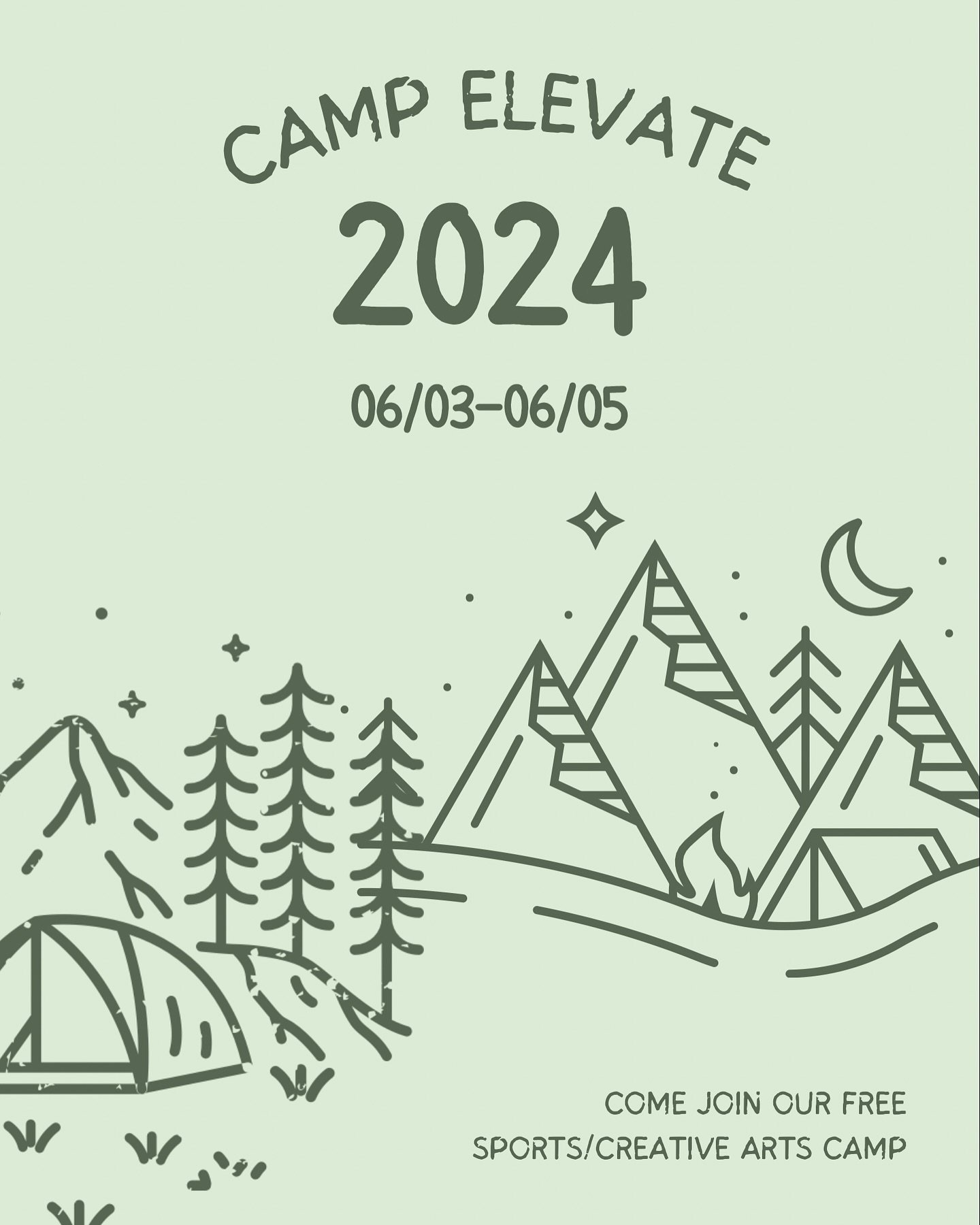 CAMP ELEVATE IS ALMOST HERE! June 3-5 We are holding a FREE sports and creative arts camp for grades K-8! Sign Up on our website where you can also see more details!