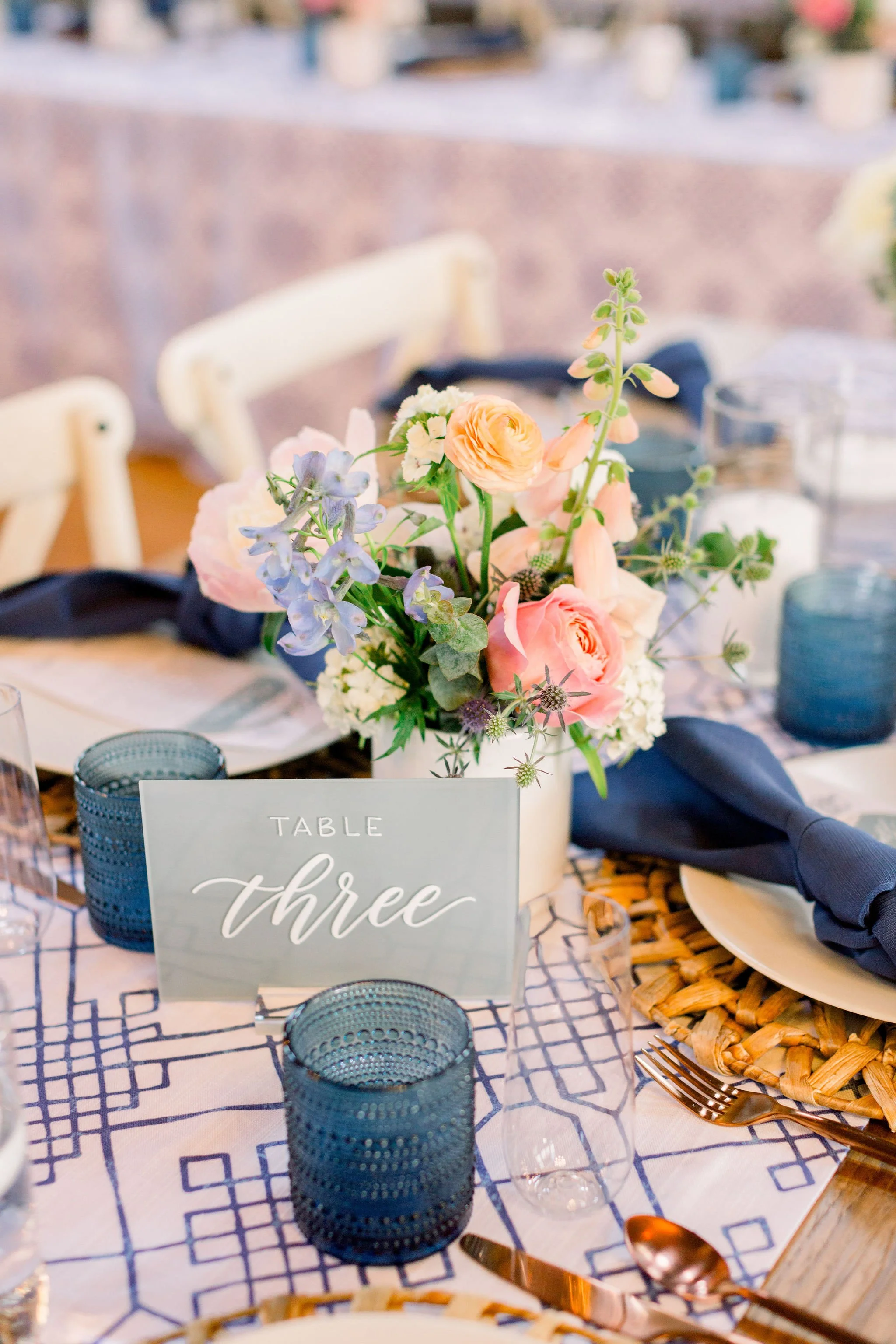 Reception table decor for a summer wedding at Harvest Moon Pond in Poynette, WI