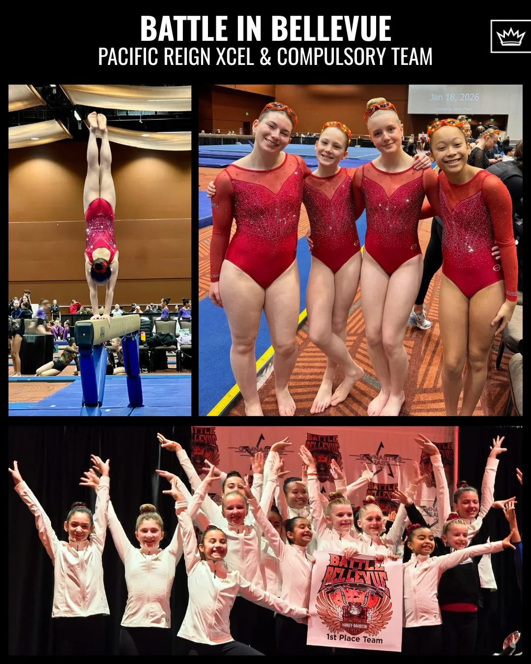 What a weekend for our Xcel &amp; Compulsory Team athletes at the Battle in Bellevue!🏍️💪🏼

We are so amazed by the grit, focus and friendship exhibited by all of our gymnasts. Stepping out onto the competition floor together is the best! We get to