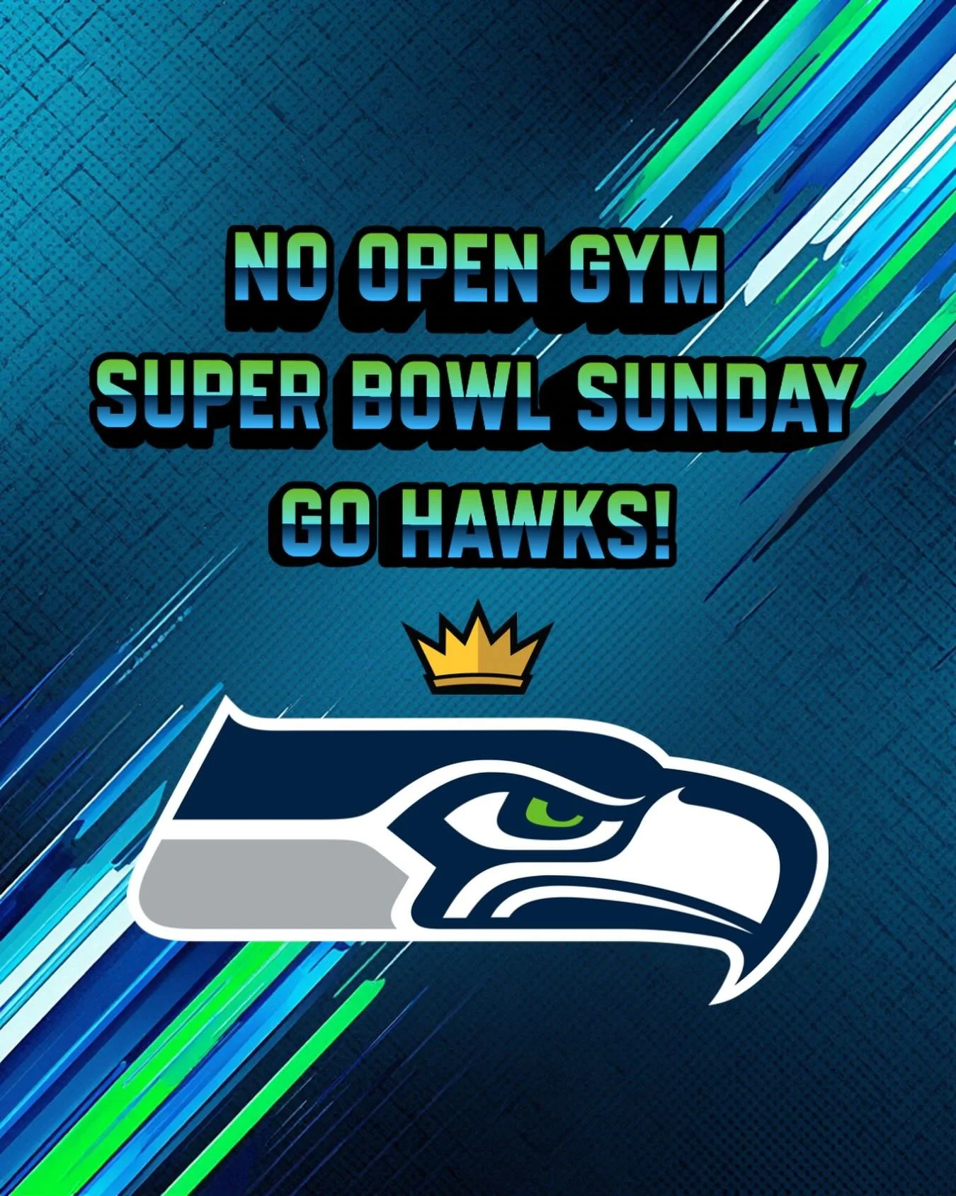 🏈 Just a reminder that there will be no open gym this Sunday Feb 8 - no doubt you&rsquo;ll be at a Super Bowl LX watch party anyways! 

So grab your snacks, wear your blue and geeen, and Go Hawks! 💙💚

We&rsquo;ll see you back at regular open gym n