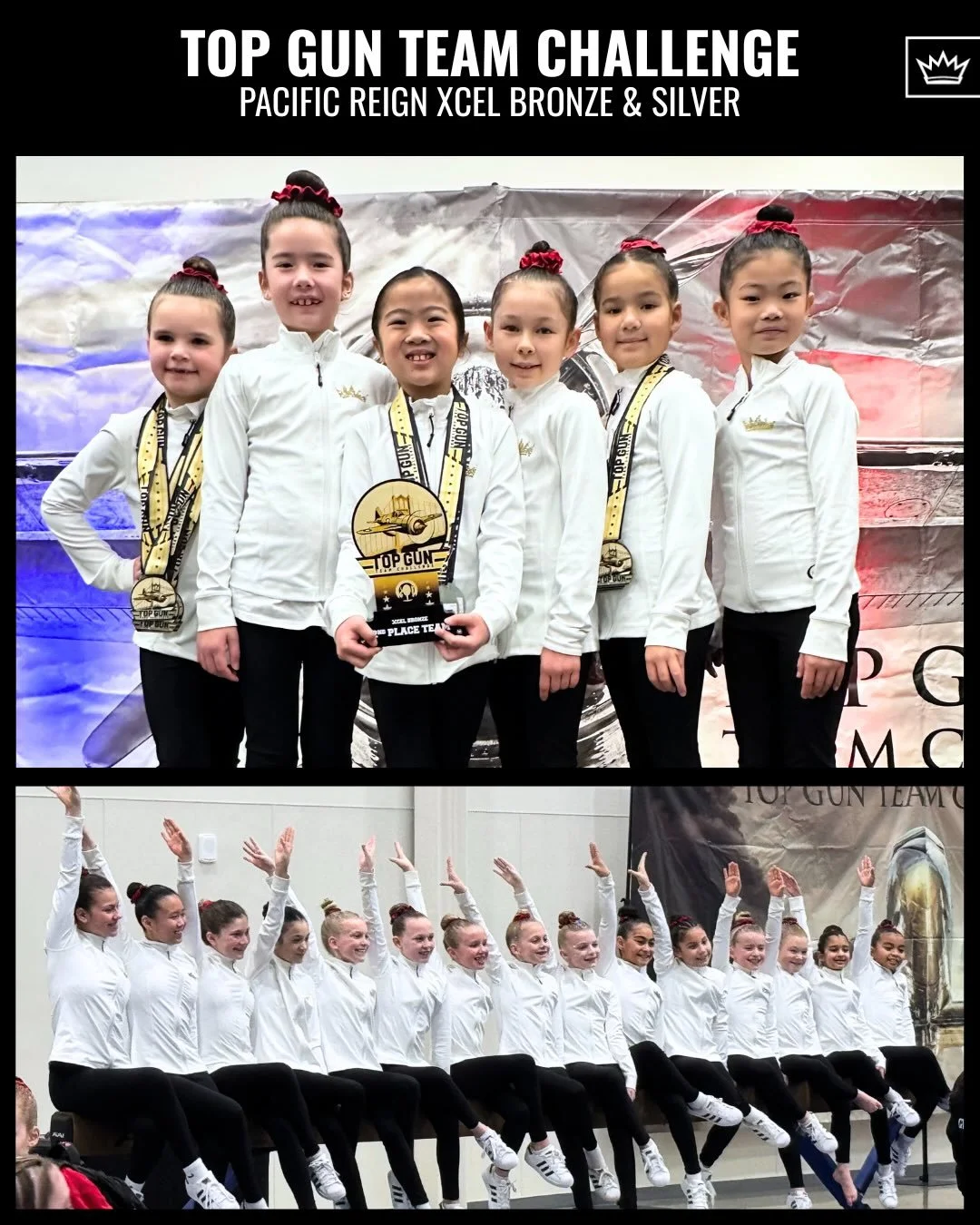 Xcel Bronze &amp; Silver traveled south to Hillsboro, OR this weekend to compete at the Top Gun Team Challenge! They took home some hardware and made memories together along the way!✨

#Train2Reign👑