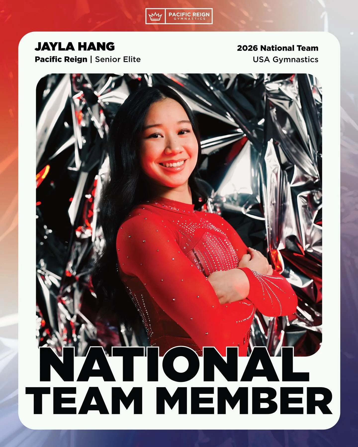 Jayla Hang is retaining her spot on the National Team and is a 2026 Senior National Team Member!🏆

Congrats @jayla_hang_gymnast! Let&rsquo;s go Team USA! 🇺🇸 #Train2Reign👑