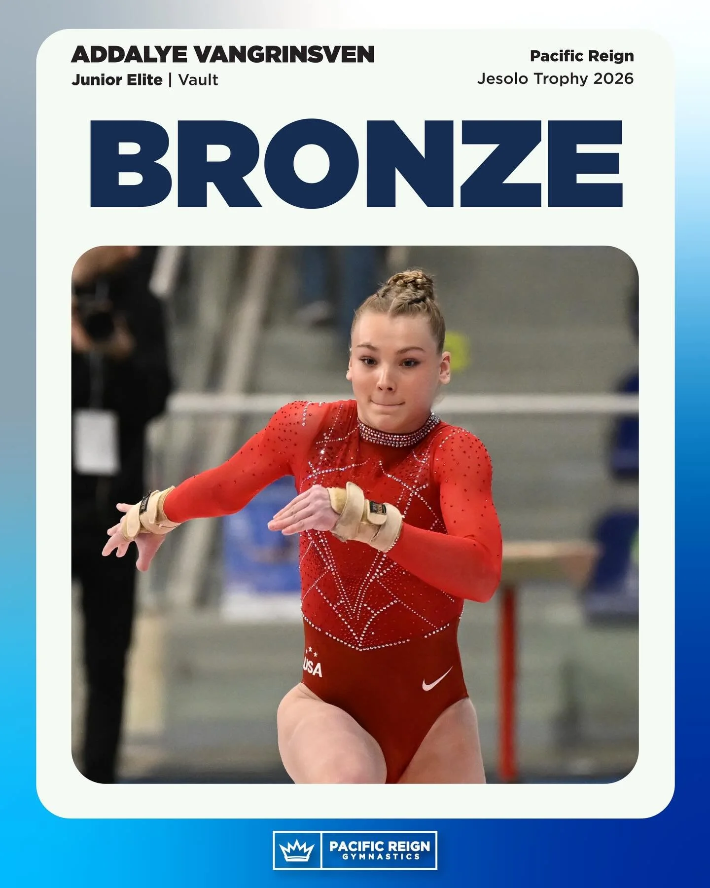 Apparatus Final Results: @addalye secures a podium finish on vault taking home a Bronze medal!🥉✨

YAY ADDS! Go Team USA!🇺🇸✨#Train2Reign👑

@usagym | #JesoloTrophy
📸 @filippotomasiphoto