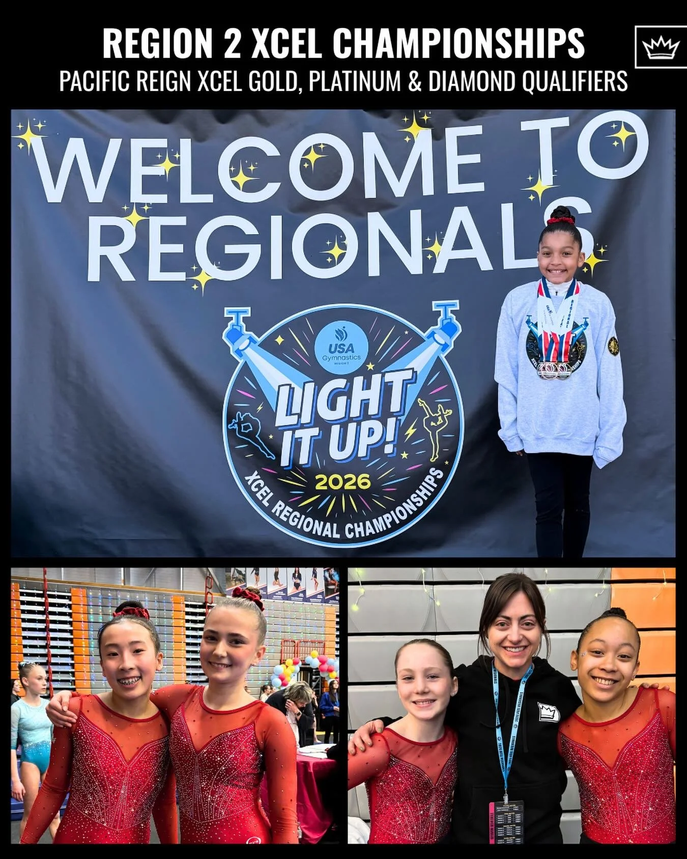 The Xcel Program wrapped up their season with 5 Regional Champions!👑 An awesome year - GREAT JOB to the whole Xcel team at Pacific Reign! 

#Train2Reign👑
