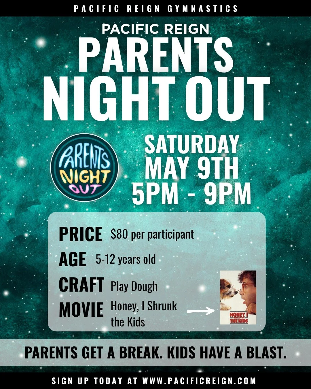Saturday night plans = handled! Drop the kids off for a fun evening at the gym while you enjoy a few hours to yourself. They&rsquo;ll stay active with games, make a play dough craft, have pizza for dinner, and wind down with a movie and friends ❤️

S