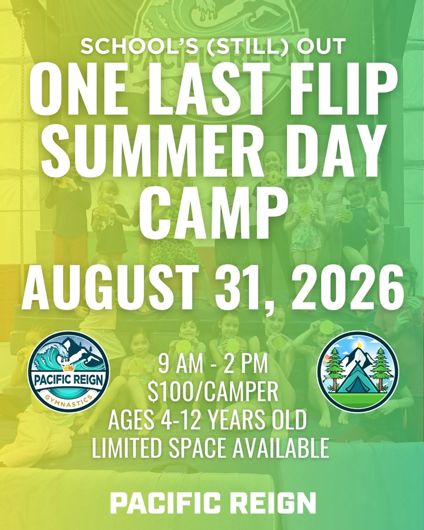 🚨 NEW CAMP DAY JUST ADDED!

School&rsquo;s (still) out... and we&rsquo;re going out with a bang! 🤸

Join us for our ONE LAST FLIP Summer Day Camp - one final day of flips, games, and gym fun before the backpacks come back out. 🎒

📅 Monday, August