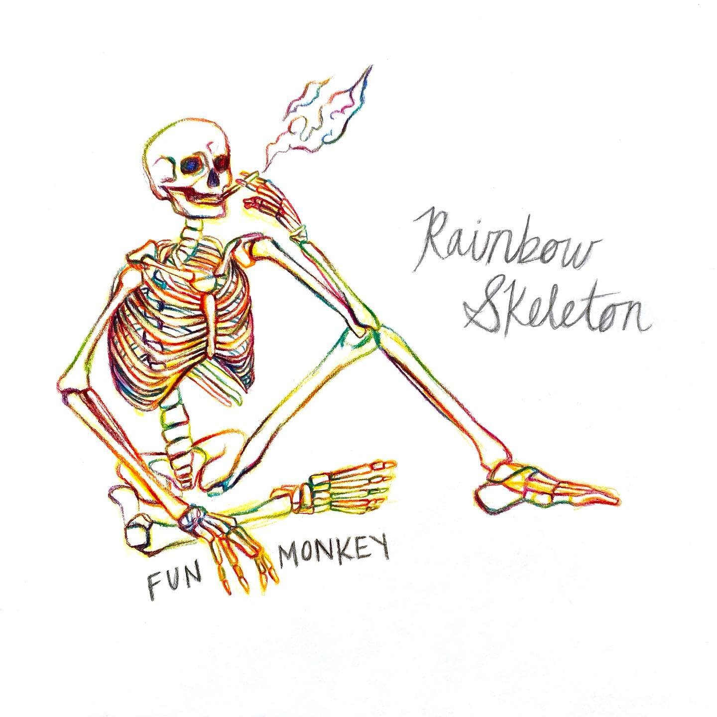 A rainbow skeleton chiller 💀🌈💀for the new @funmonkeyband EP ! first song dropping Friday! 🎸

Music is one of the most prominent sources of inspiration and visions for me 🌟so creating cover art to correlate with specific sounds feels so natural ?