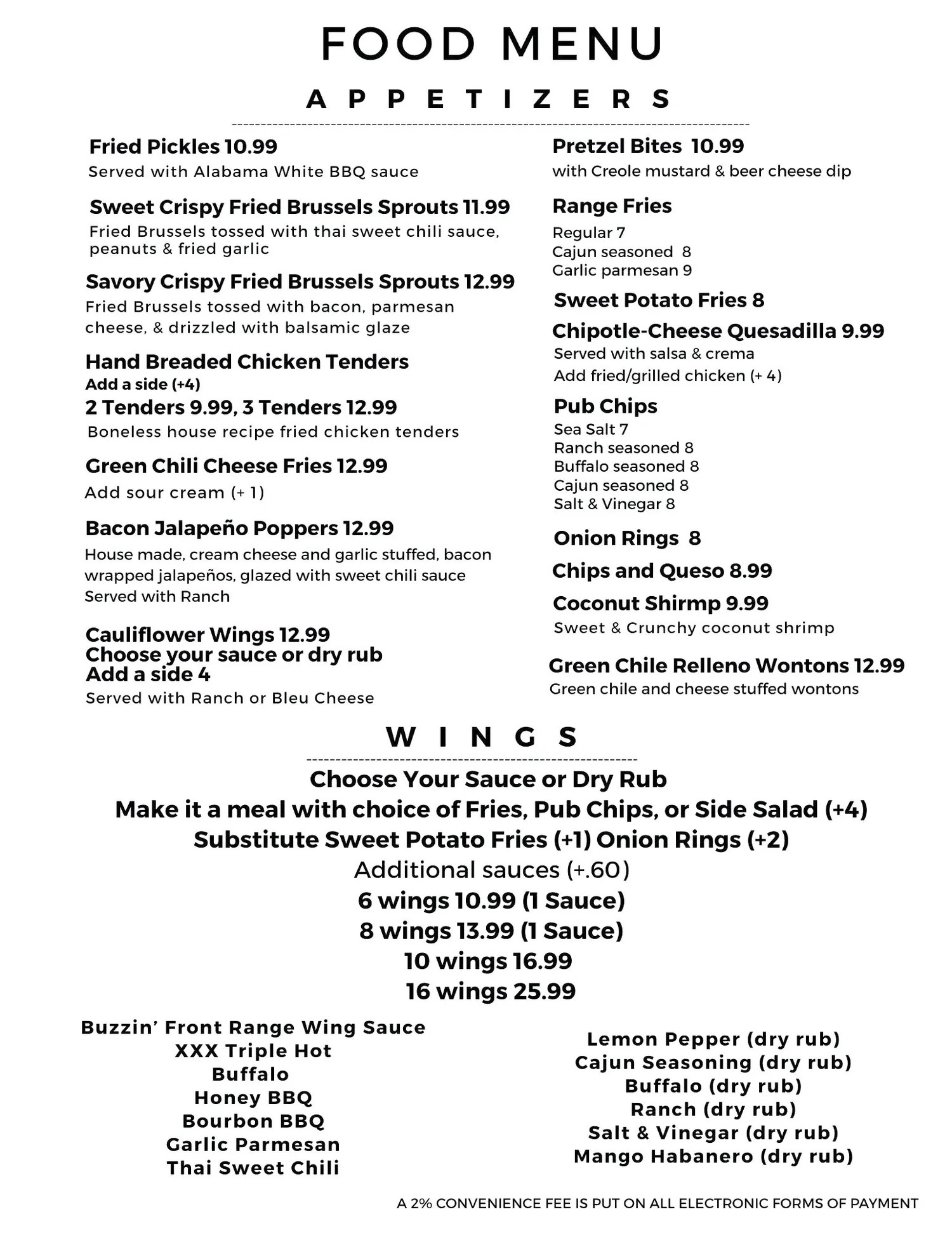 Food-Menu — Front Range Inn | Lakewood CO