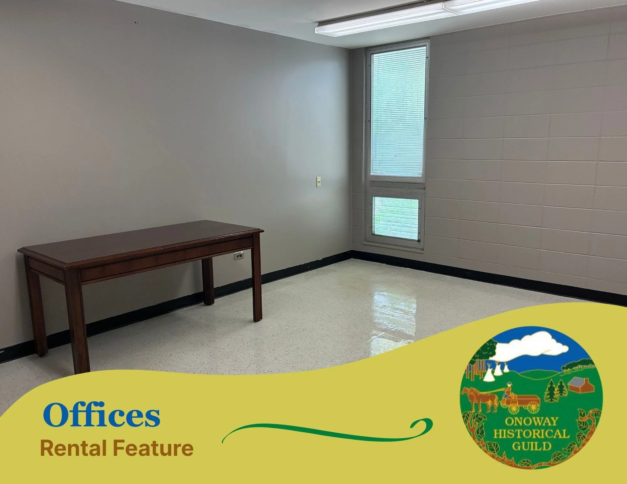 The Onoway Heritage Centre has two offices available to be rented at $290/month.

Offices D and E each feature ample floor and wall space, windows with adjustable blinds, and a comfortable shared waiting area. Additionally, Office E features shelving