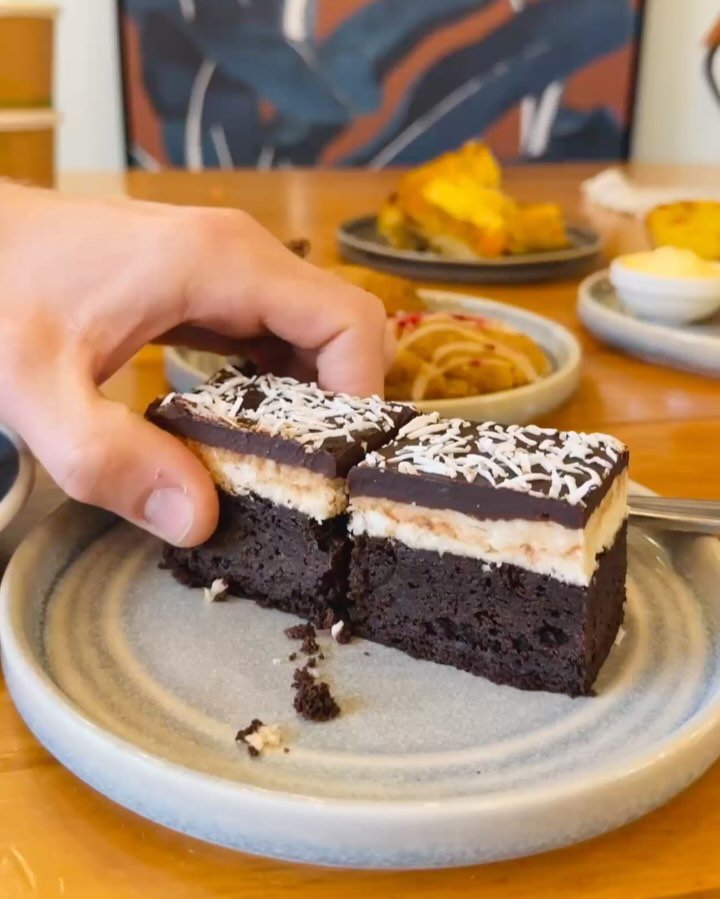 This brownie is our OG&mdash;the first one we ever baked back when we started at the farmers market! 🎉 The Bounty Brownie is inspired by my childhood love of Bounty bars. A decadent chocolate brownie, creamy coconut layer, and topped with chocolate 