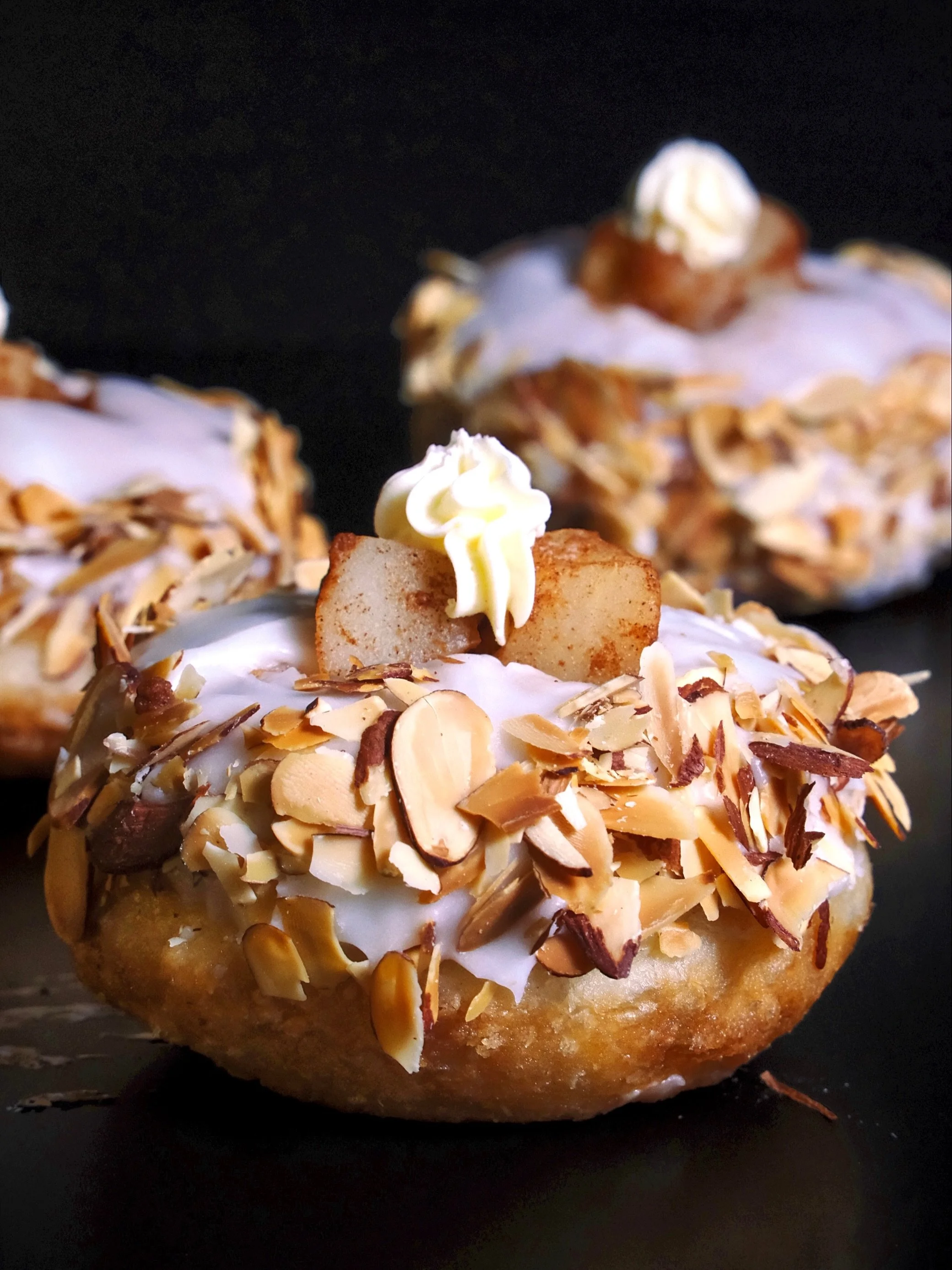 Last chance to get your hands on two of our cosiest flavours 🤎

&bull;Pear, Vanilla Custard &amp; Almond Donut: vanilla glaze, toasted almonds, vanilla custard and baked pears

&bull;Carrot Cake Donut: carrot cake, cream cheese, vanilla drizzle and 