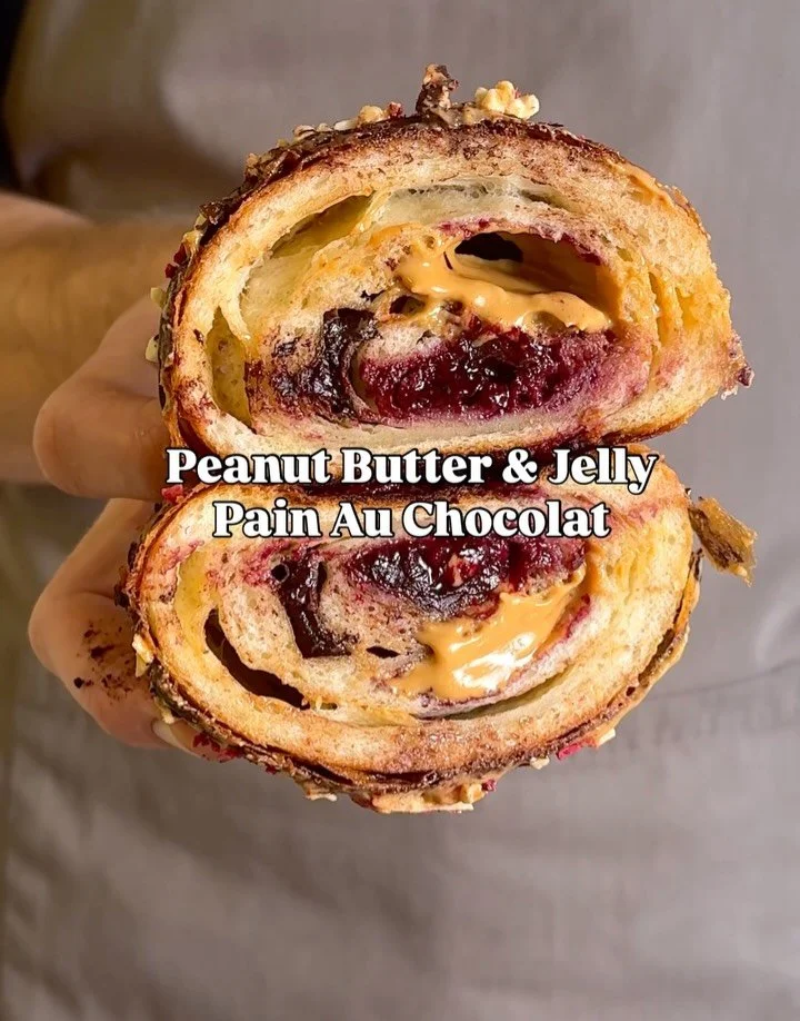 You know it will be a good Pain Au Chocolat if it&rsquo;s filled with @whittakersnz chocolate, @fixandfogg peanut butter and raspberry jam to balance it all out! 

Finished with toasted peanuts, chocolate drizzle and freeze-dried raspberries 💘

Avai