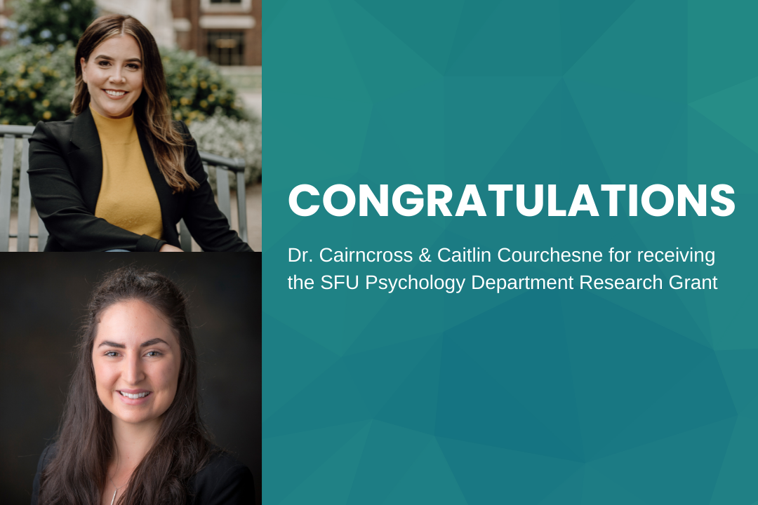Dr Cairncross and PhD Trainee, Caitlin receive the Psychology Department Research Grant