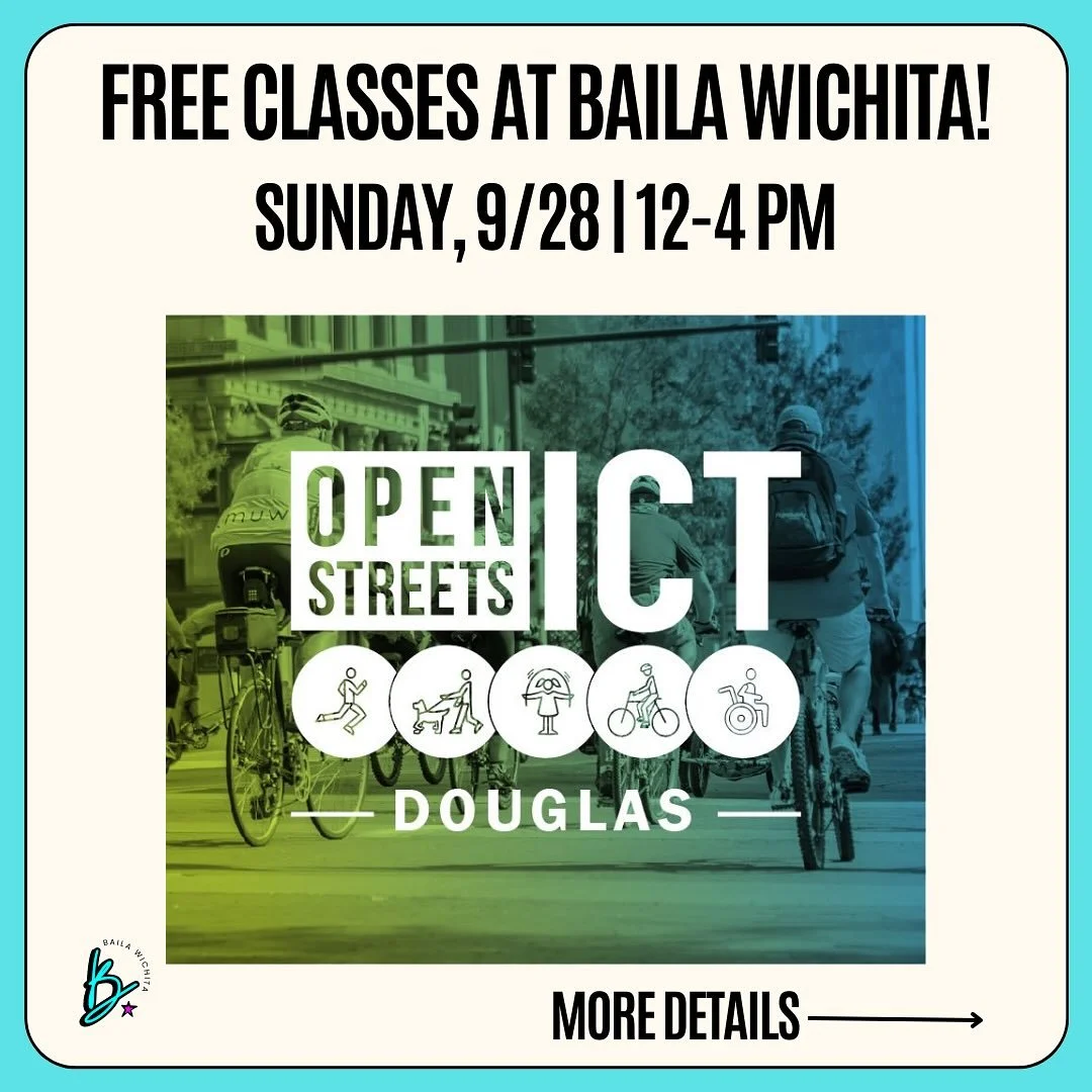 Baila Wichita is excited to be participating in Open Streets ICT-Douglas as a business on the route! We are offering free dance lessons at our studio throughout the day, so be sure to stop by and have a dance with us 💃🏻🕺🏽

Event: @openstreets_ict