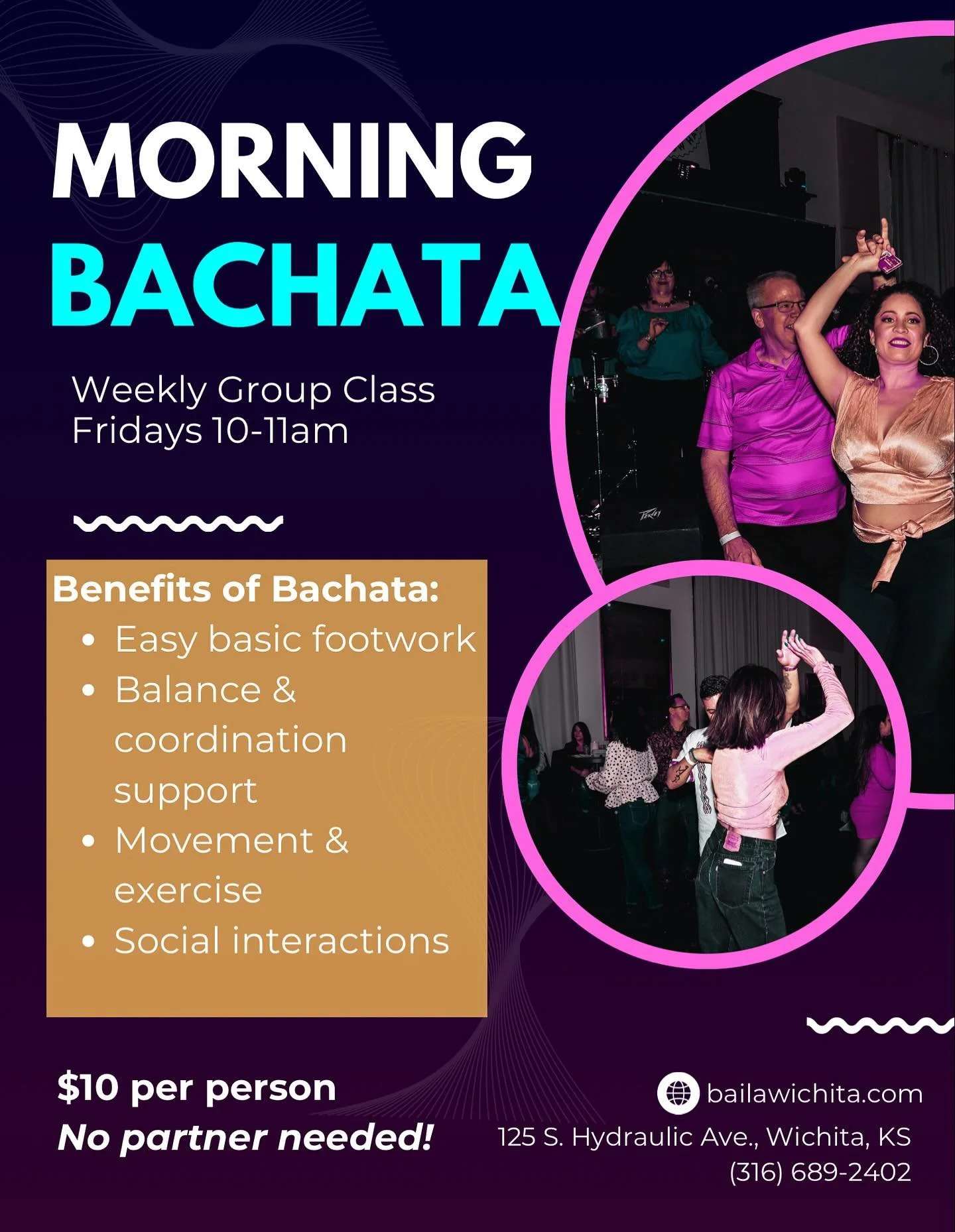We are excited to continue morning Bachata classes this fall. This class is perfect for anyone who wants to explore new movement and culture in a smaller group setting among their peers and are unable to attend our evening classes on Tuesday&rsquo;s!