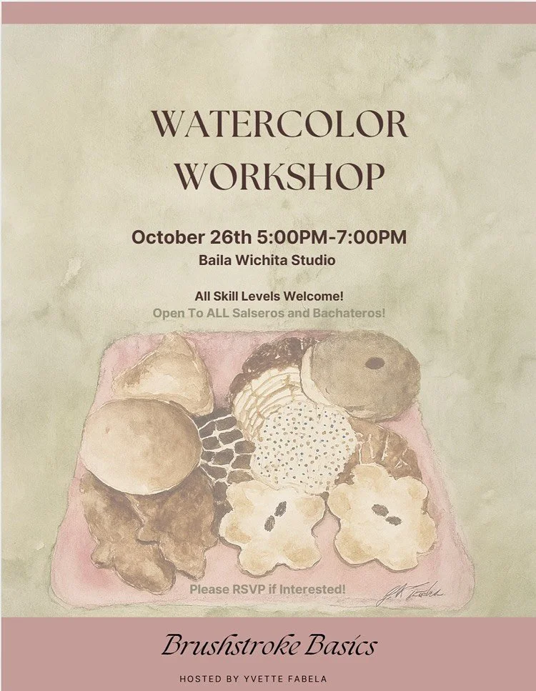 Join us on Sunday, Oct. 26th from 5-7PM and learn Watercolor Basics with Yvette! Try something new, find your inner artist, and who knows, maybe you&rsquo;ll find a new hobby you love! 

🎨 Cost: $10 pp 
🎨 Location: Baila Wichita, 125 S. Hydraulic A